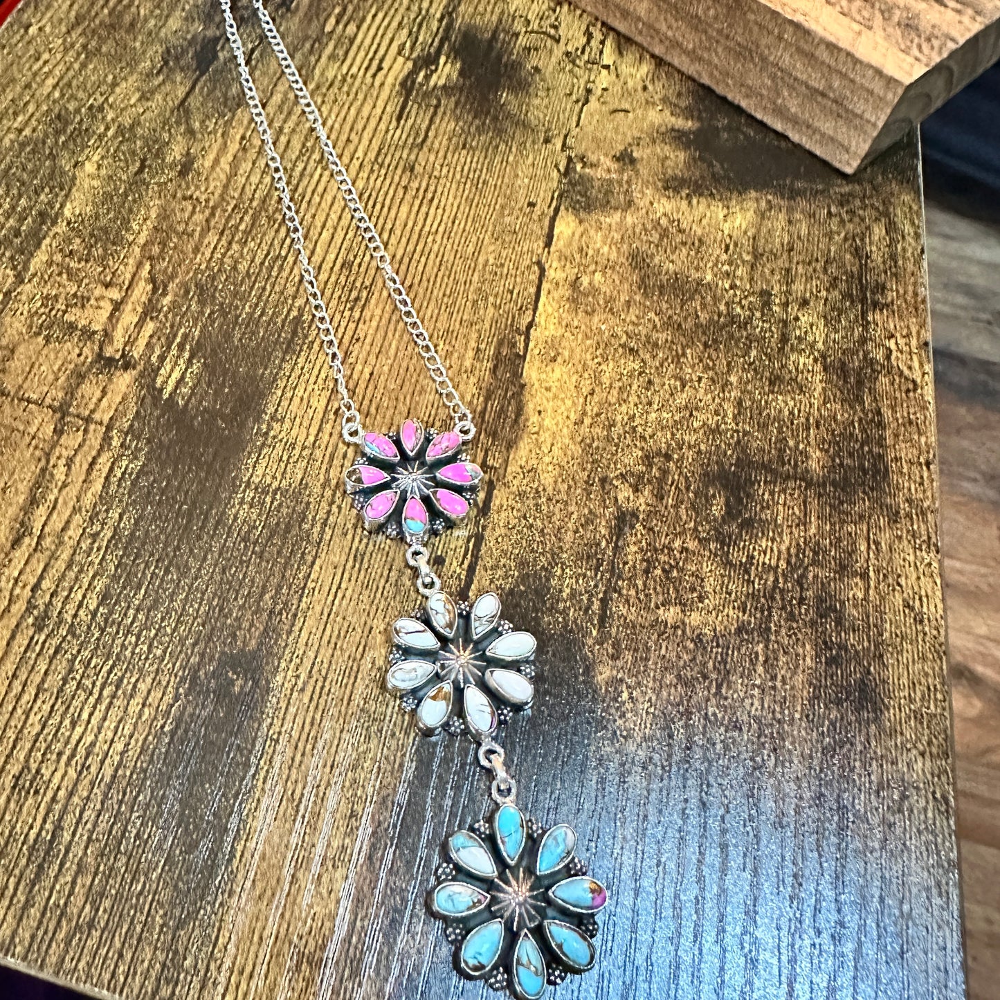 Handmade Cotton Candy Floral Necklace In Sterling Silver Signed By Nizhoni Silver Elegant