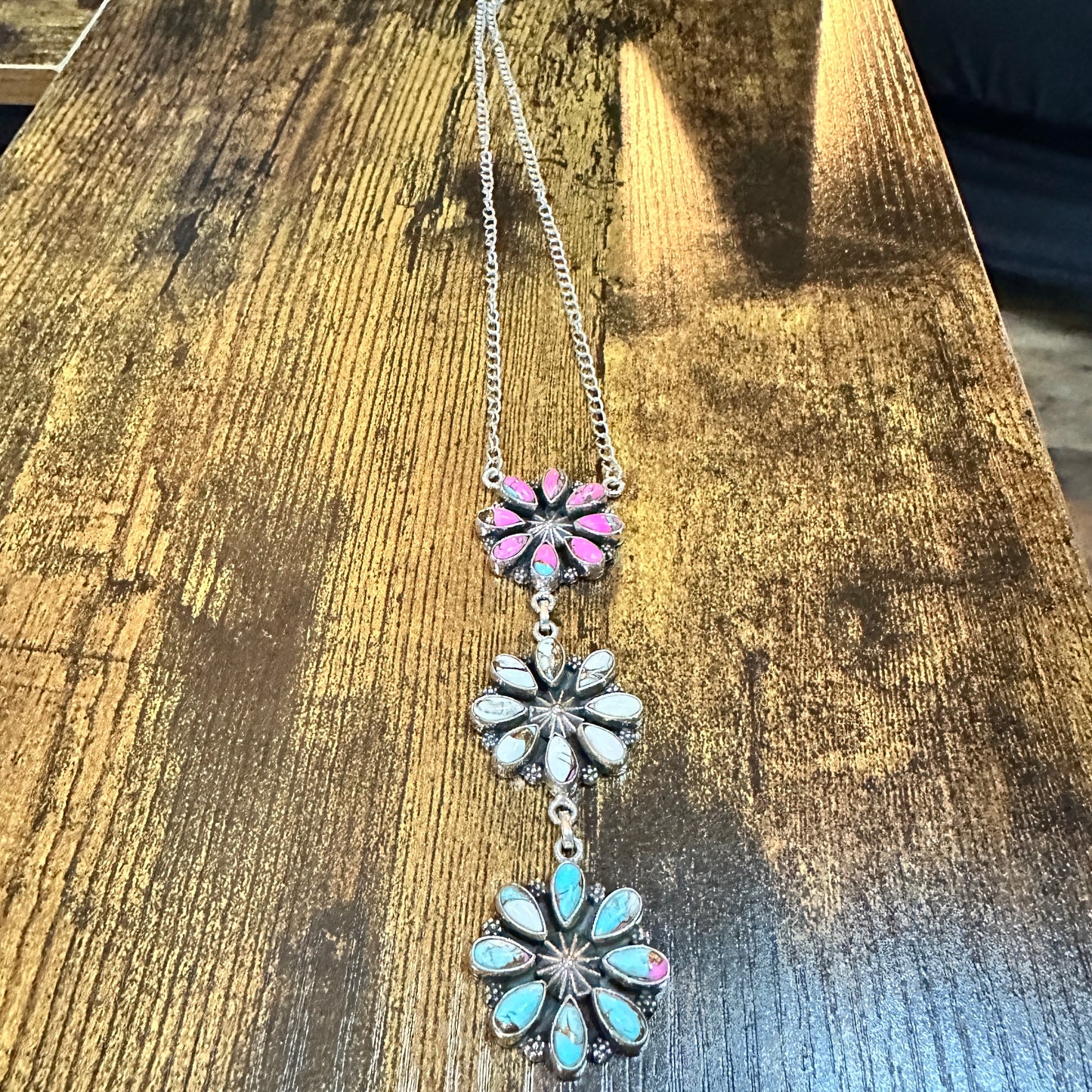 Handmade Cotton Candy Floral Necklace In Sterling Silver Signed By Nizhoni Silver Elegant