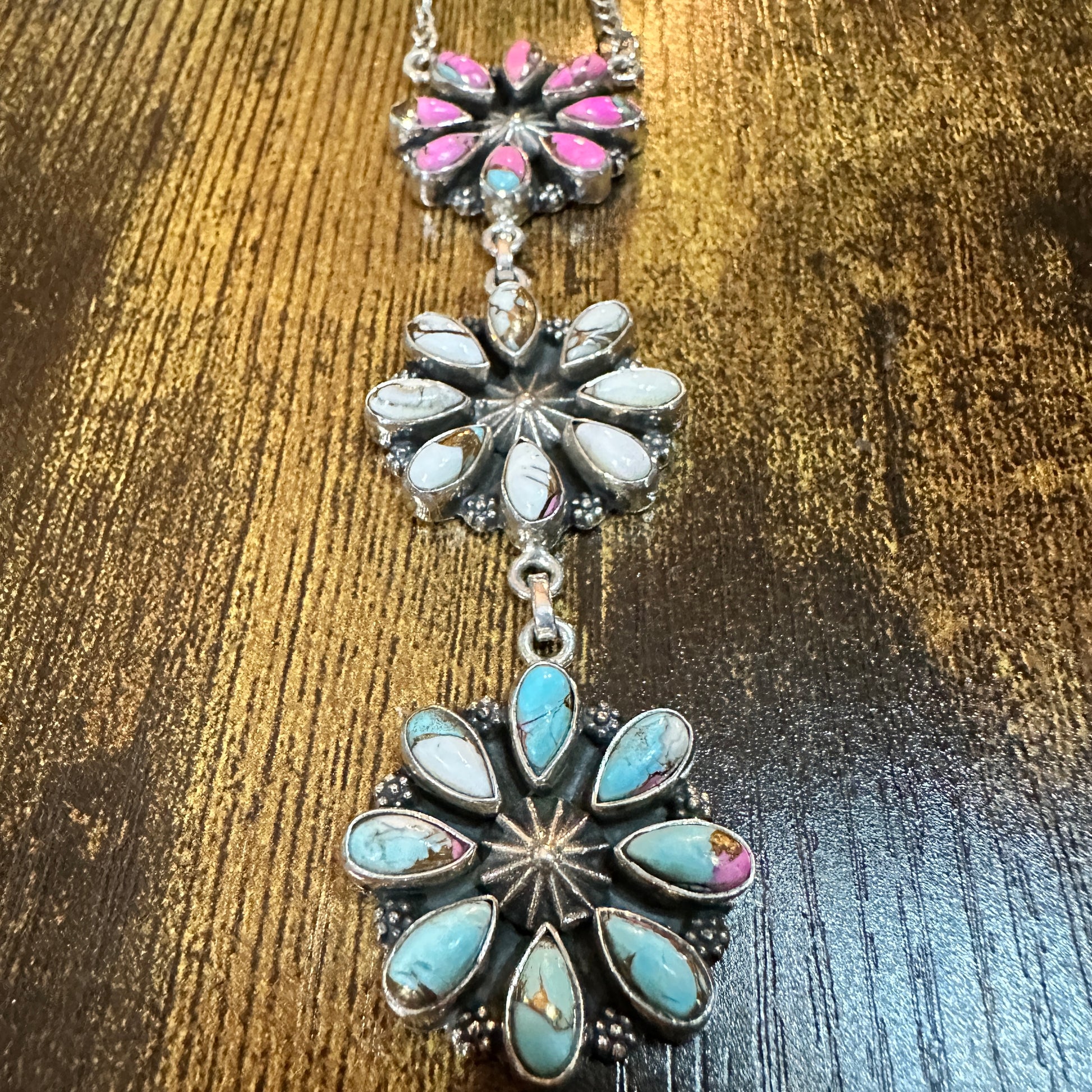 Handmade Cotton Candy Floral Necklace In Sterling Silver Signed By Nizhoni Silver Elegant