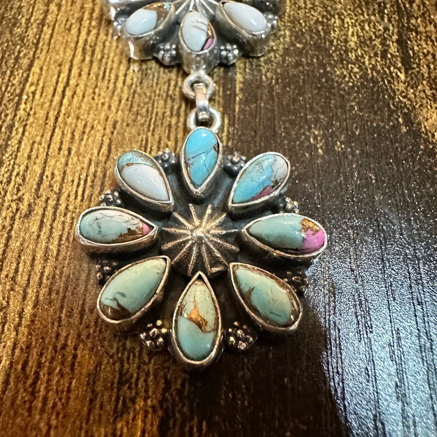 Handmade Cotton Candy Floral Necklace In Sterling Silver Signed By Nizhoni Silver Elegant