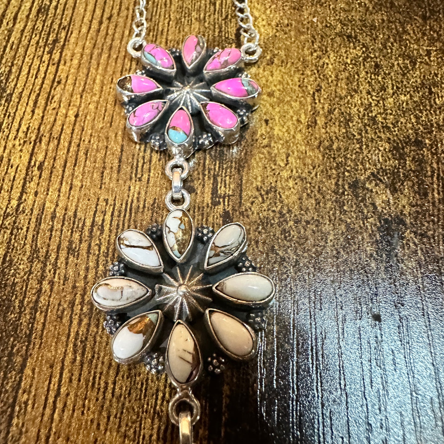 Handmade Cotton Candy Floral Necklace In Sterling Silver Signed By Nizhoni Silver Elegant