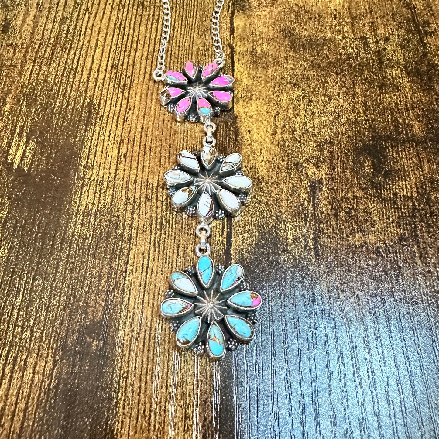 Handmade Cotton Candy Floral Necklace In Sterling Silver Signed By Nizhoni Silver Elegant