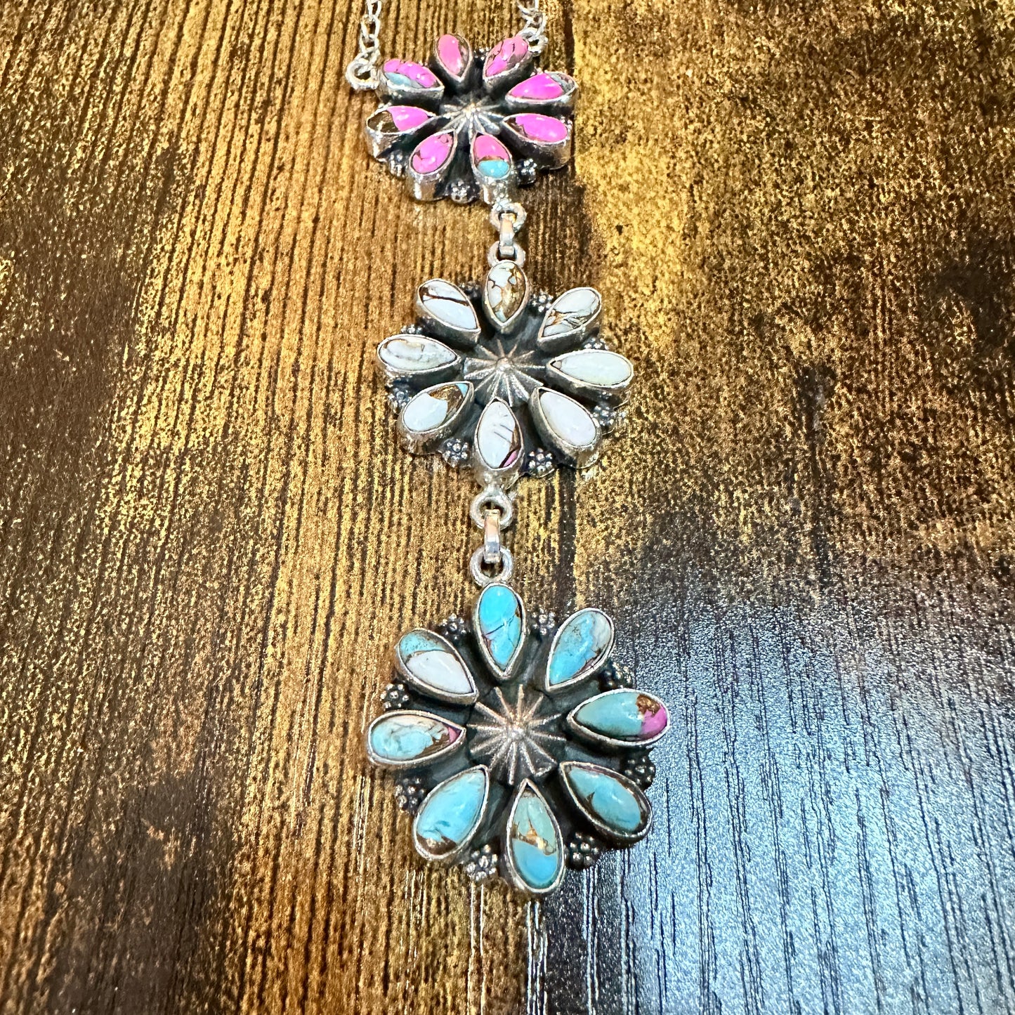 Handmade Cotton Candy Floral Necklace In Sterling Silver Signed By Nizhoni Silver Elegant