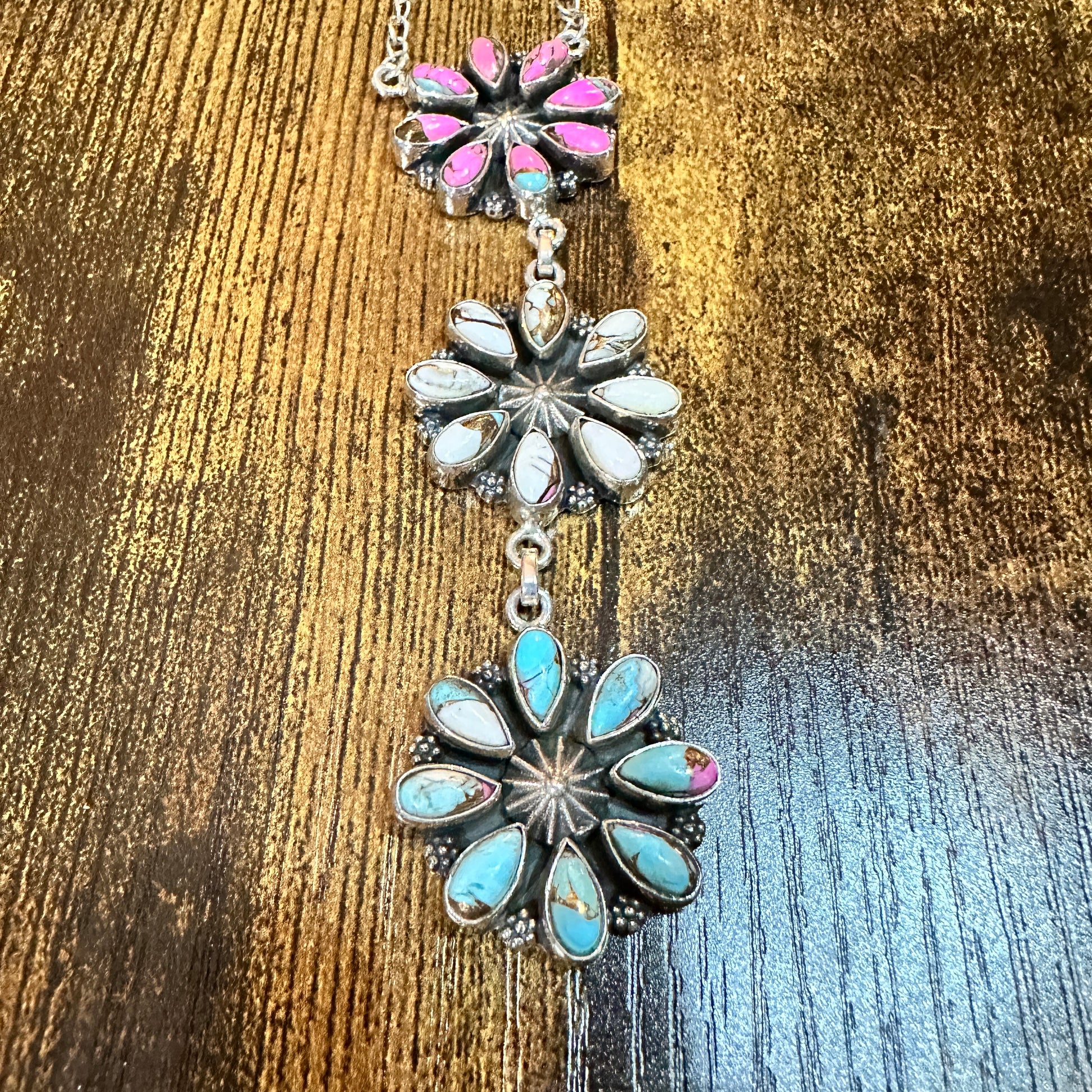 Handmade Cotton Candy Floral Necklace In Sterling Silver Signed By Nizhoni Silver Elegant