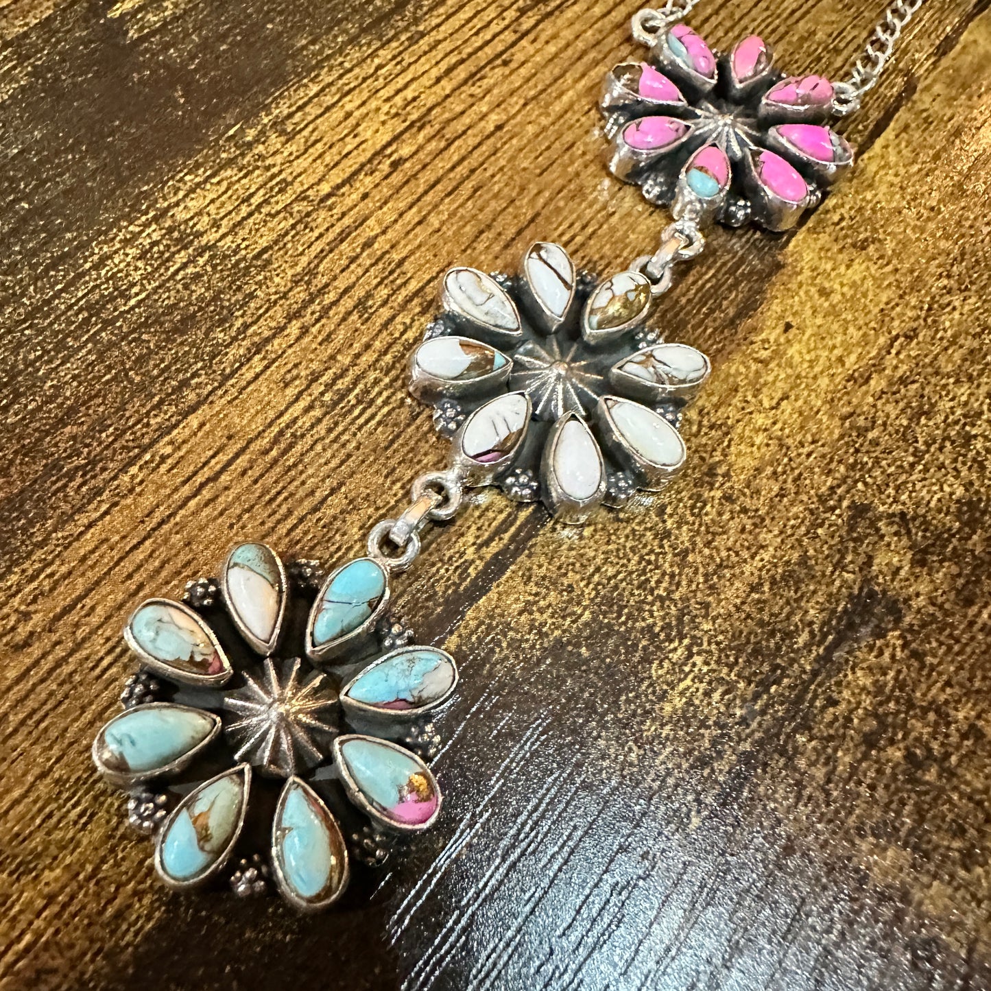 Handmade Cotton Candy Floral Necklace In Sterling Silver Signed By Nizhoni Silver Elegant