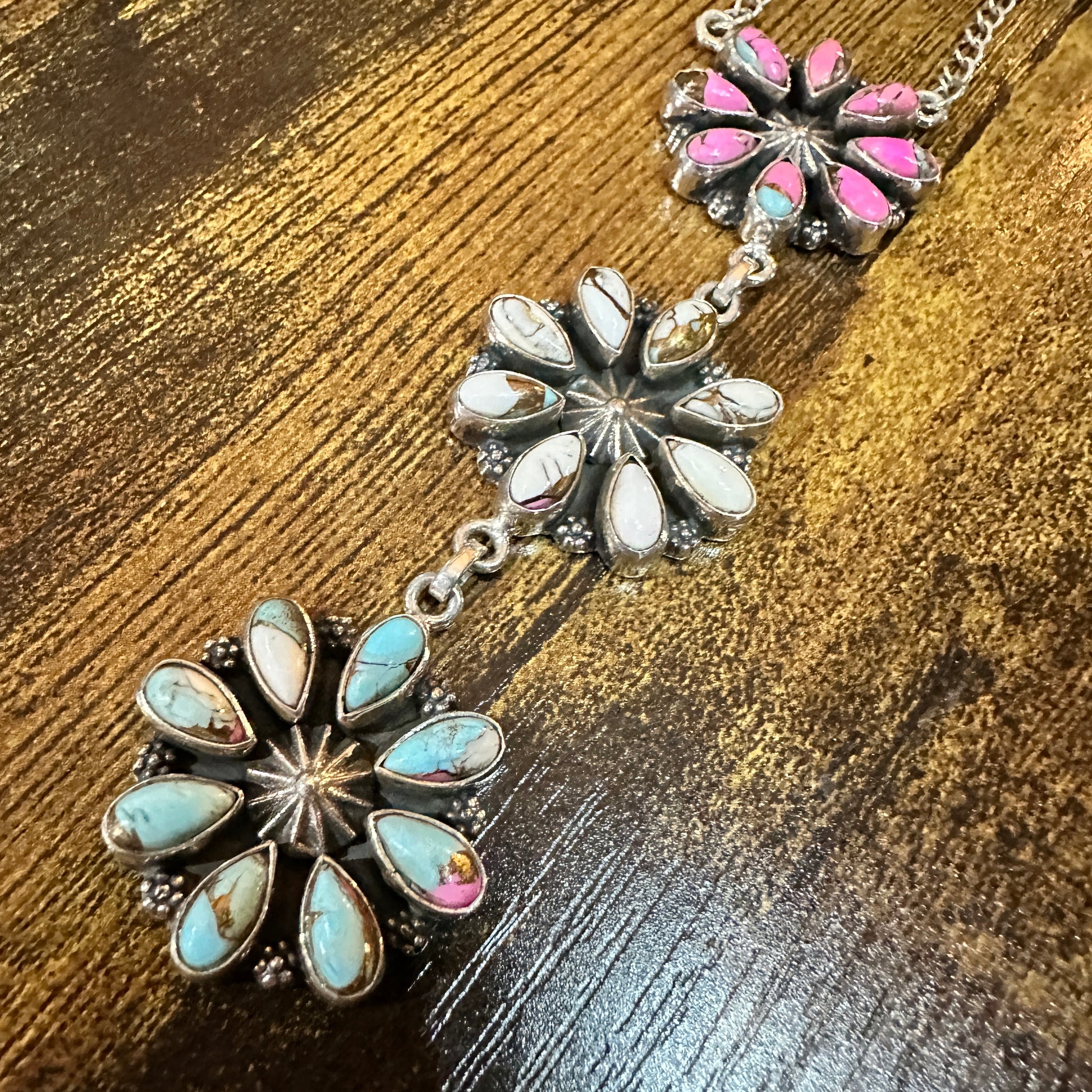Handmade Cotton Candy Floral Necklace In Sterling Silver Signed By Nizhoni Silver Elegant