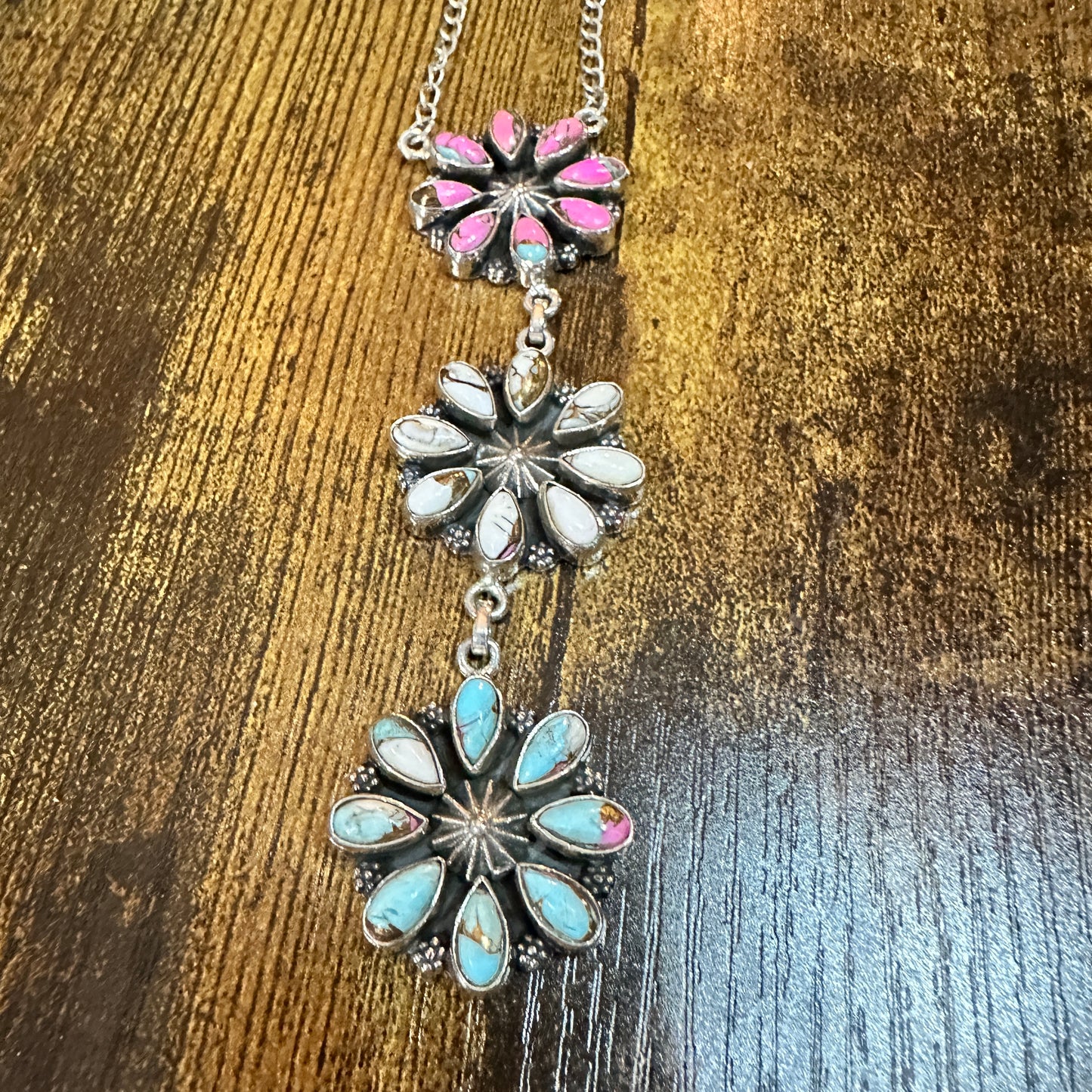 Handmade Cotton Candy Floral Necklace In Sterling Silver Signed By Nizhoni Silver Elegant