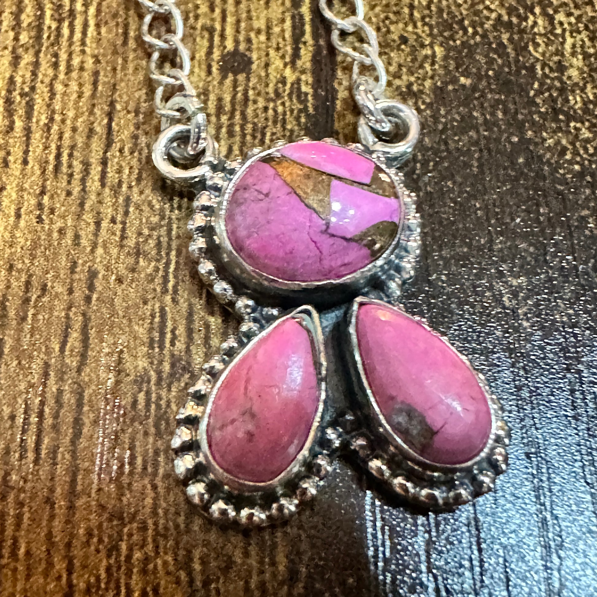 Navajo Style Sterling Silver Cotton Candy Cluster Necklace With Natural Stones Signed Silver Elegant