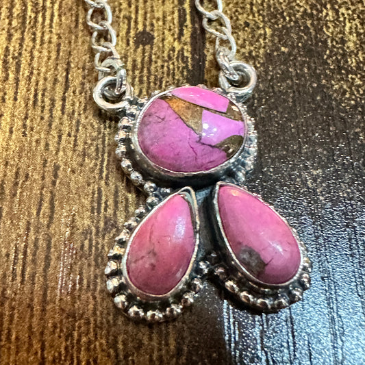 Navajo Style Sterling Silver Cotton Candy Cluster Necklace With Natural Stones Signed Silver Elegant