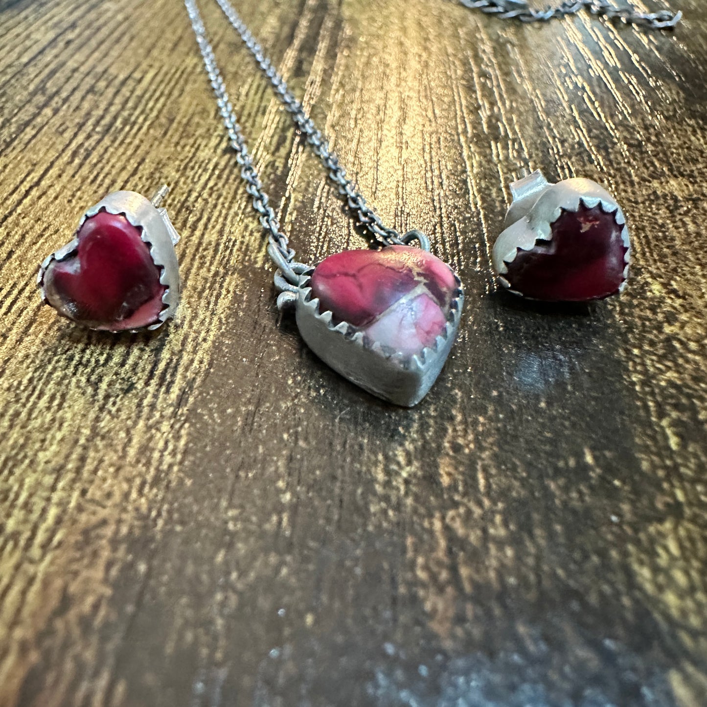 Handmade Red Rose Dahlia Necklace And Earrings Set, 925 Sterling Silver,  Signed Silver Elegant
