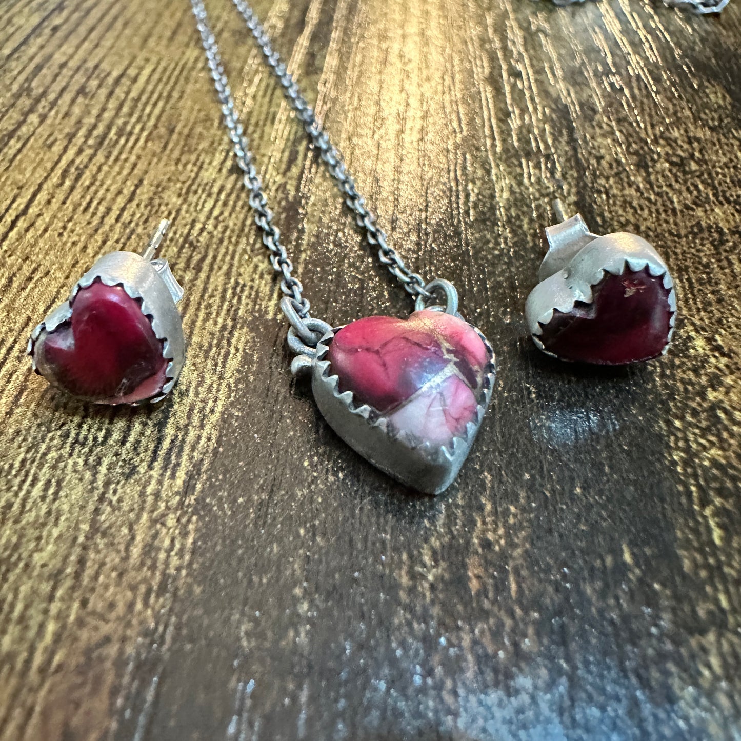 Handmade Red Rose Dahlia Necklace And Earrings Set, 925 Sterling Silver,  Signed Silver Elegant