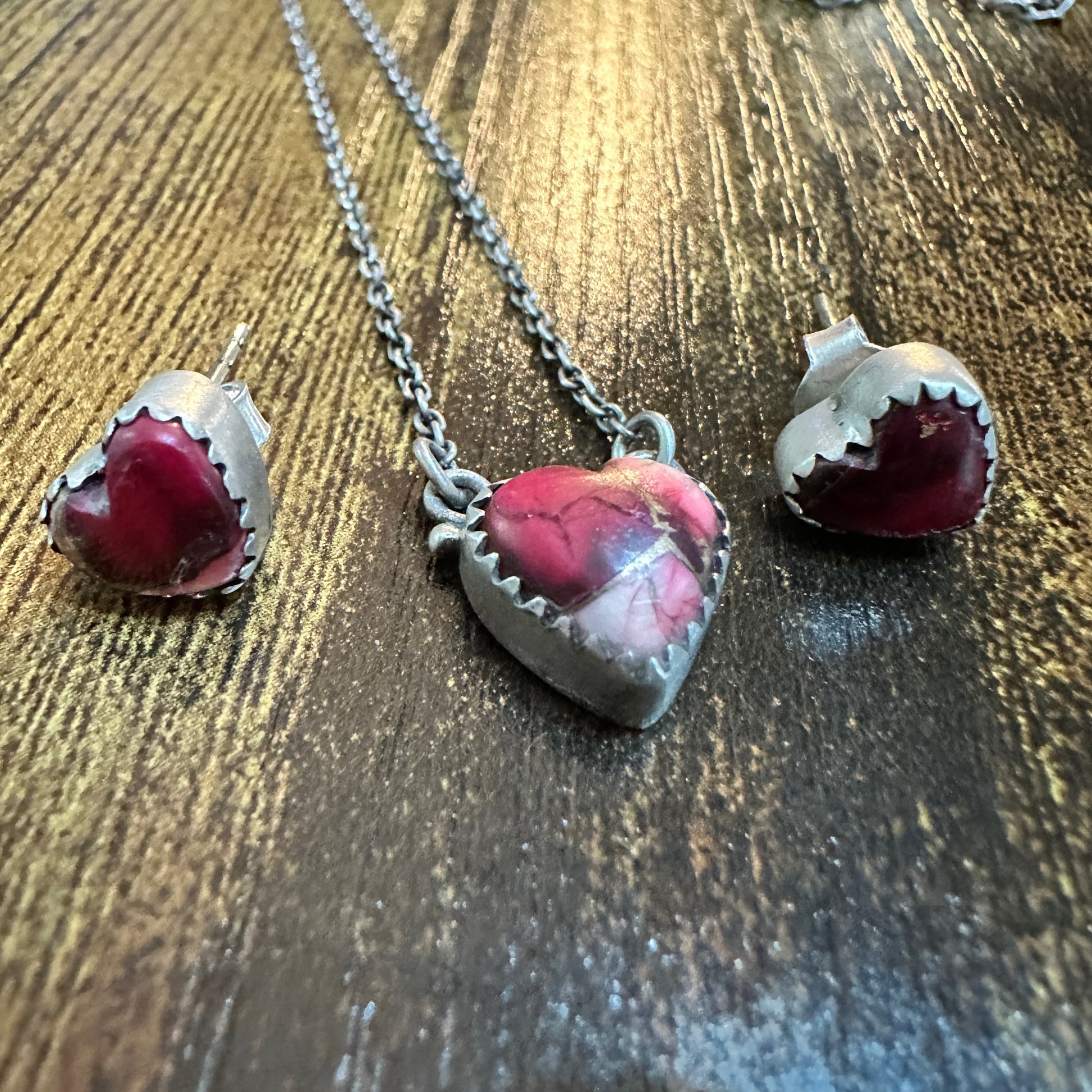 Handmade Red Rose Dahlia Necklace And Earrings Set, 925 Sterling Silver,  Signed Silver Elegant