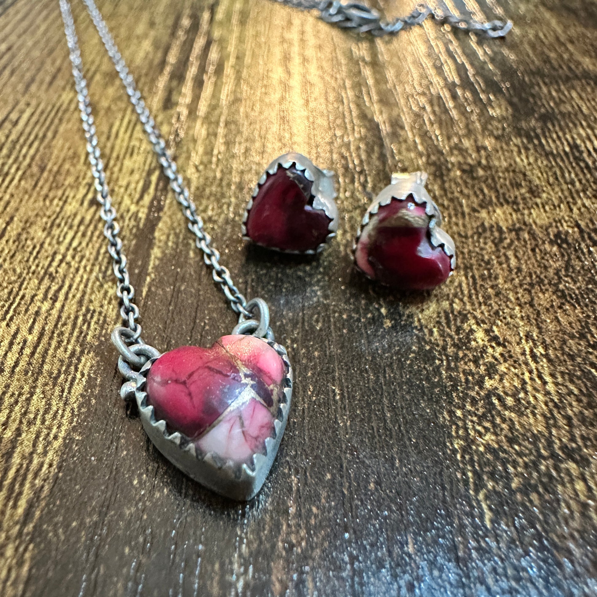 Handmade Red Rose Dahlia Necklace And Earrings Set, 925 Sterling Silver,  Signed Silver Elegant