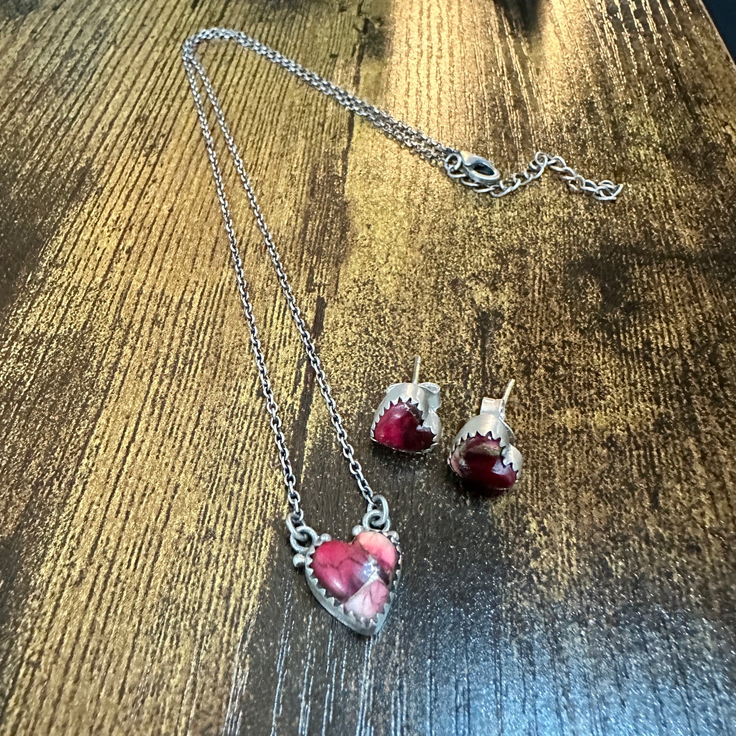 Handmade Red Rose Dahlia Necklace And Earrings Set, 925 Sterling Silver,  Signed Silver Elegant