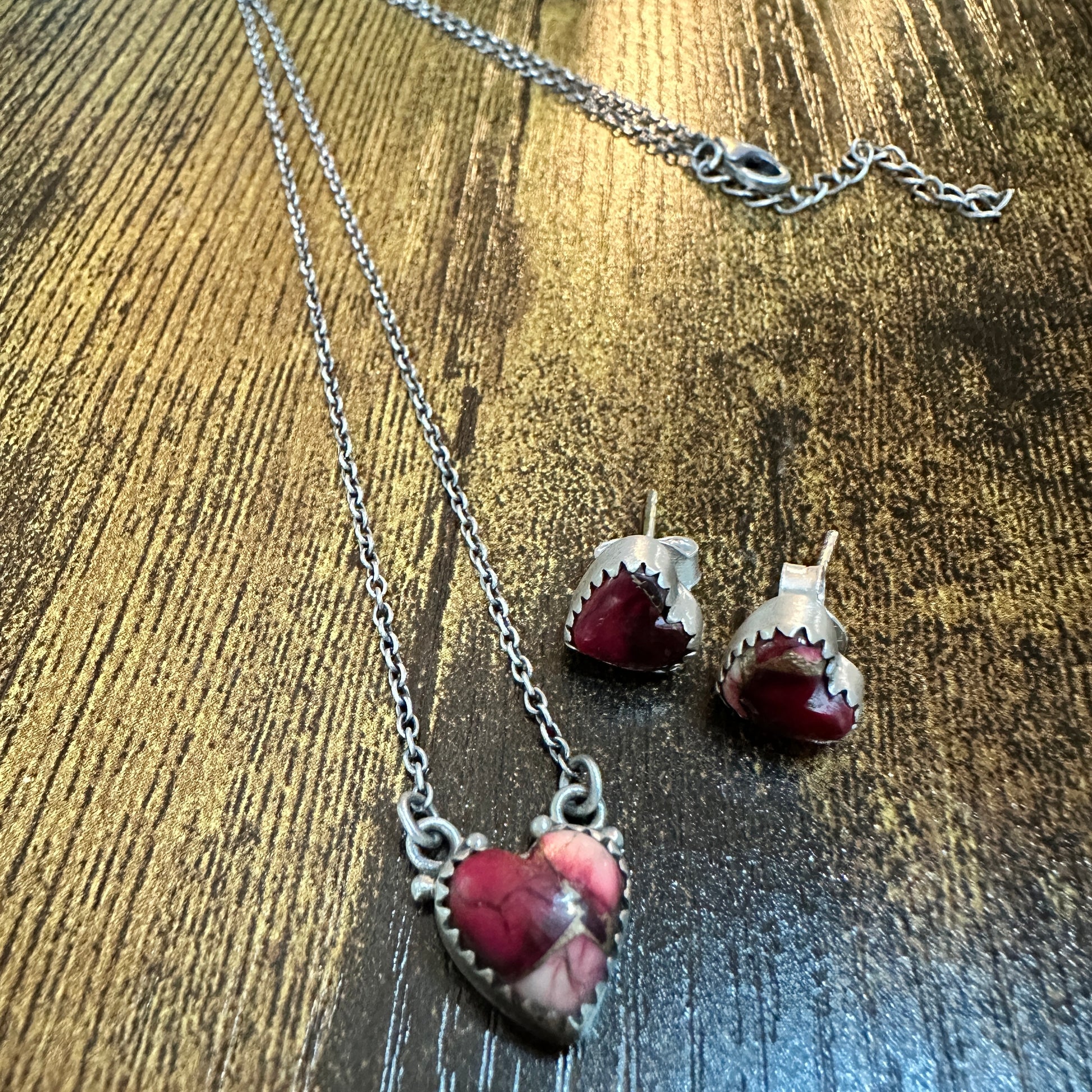 Handmade Red Rose Dahlia Necklace And Earrings Set, 925 Sterling Silver,  Signed Silver Elegant