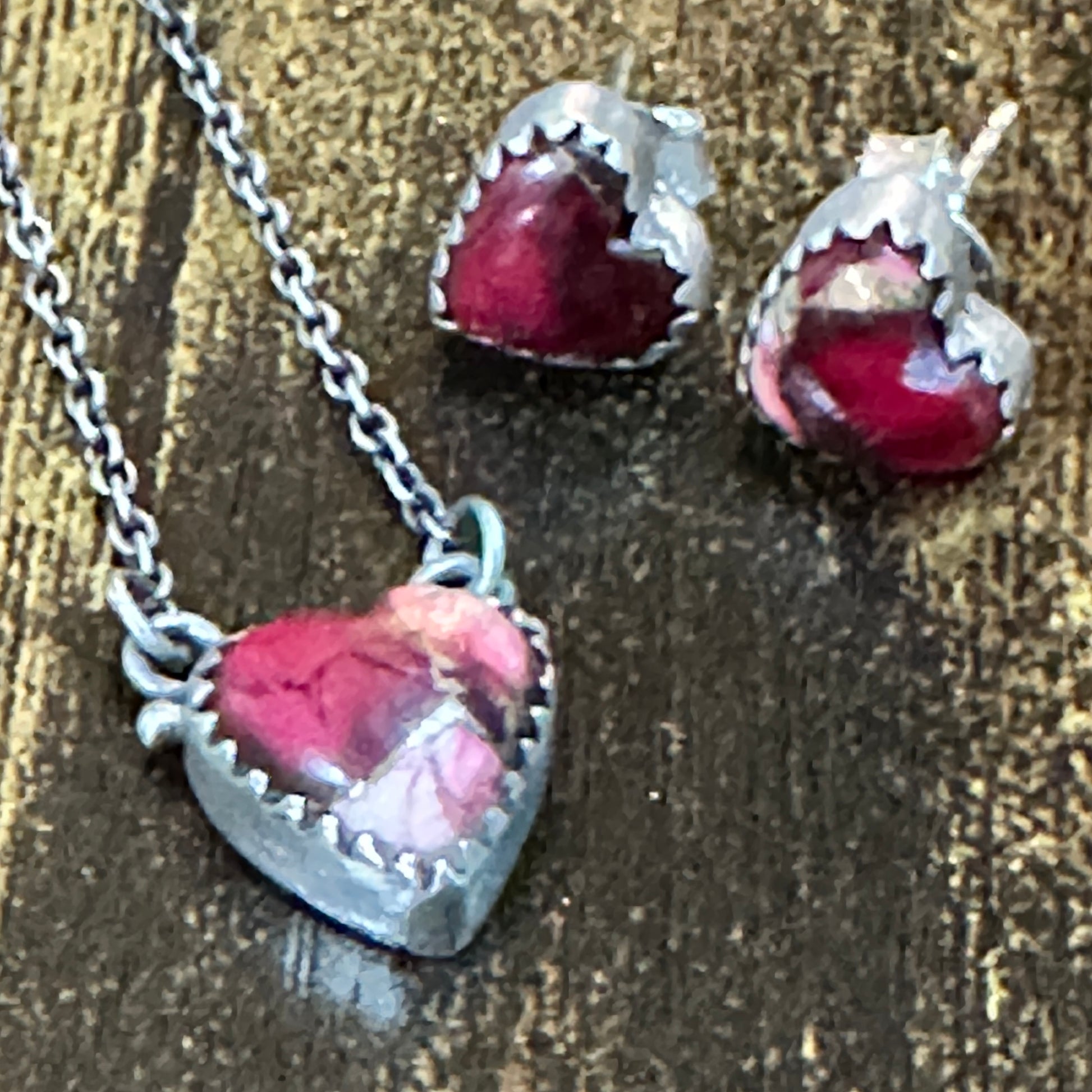 Handmade Red Rose Dahlia Necklace And Earrings Set, 925 Sterling Silver,  Signed Silver Elegant