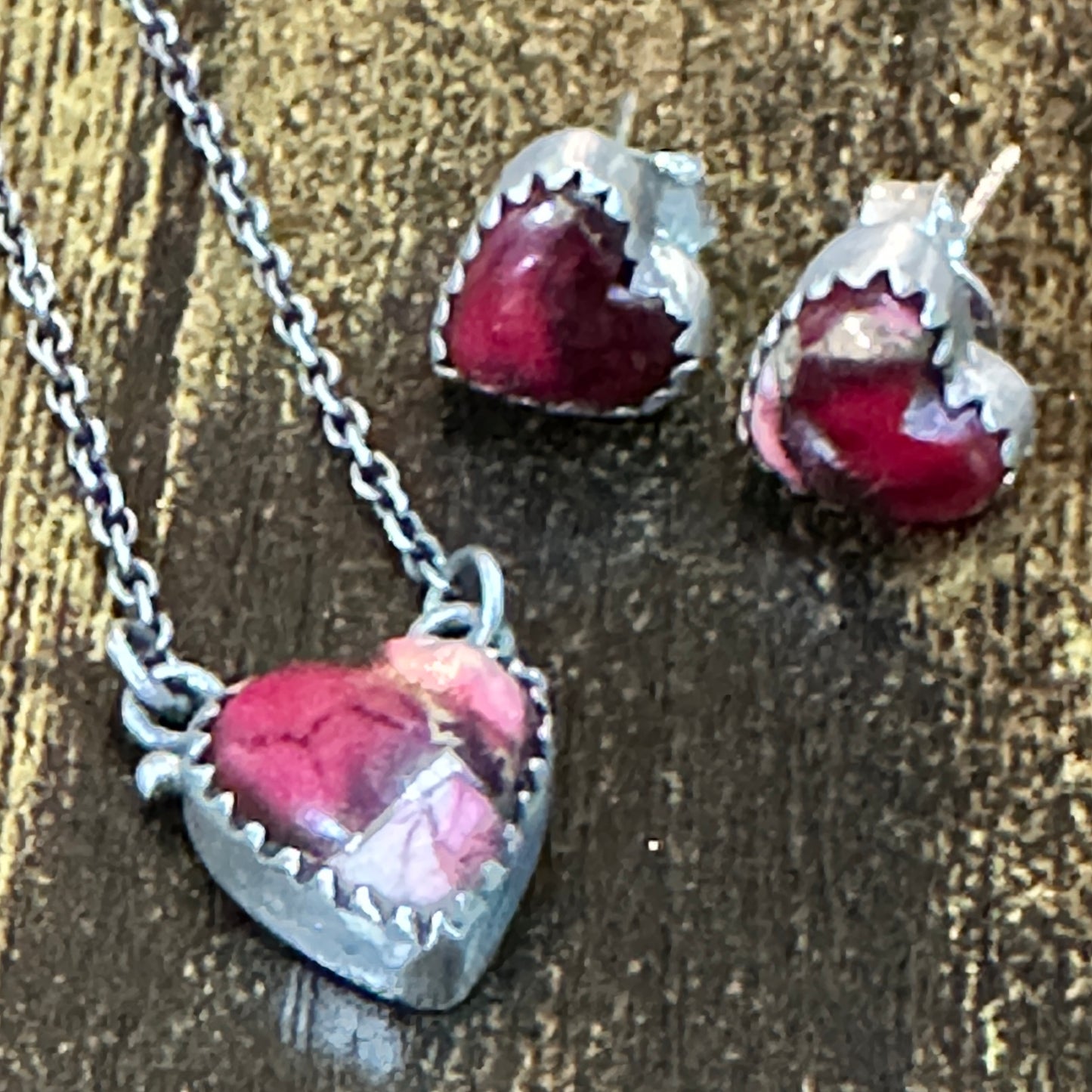Handmade Red Rose Dahlia Necklace And Earrings Set, 925 Sterling Silver,  Signed Silver Elegant
