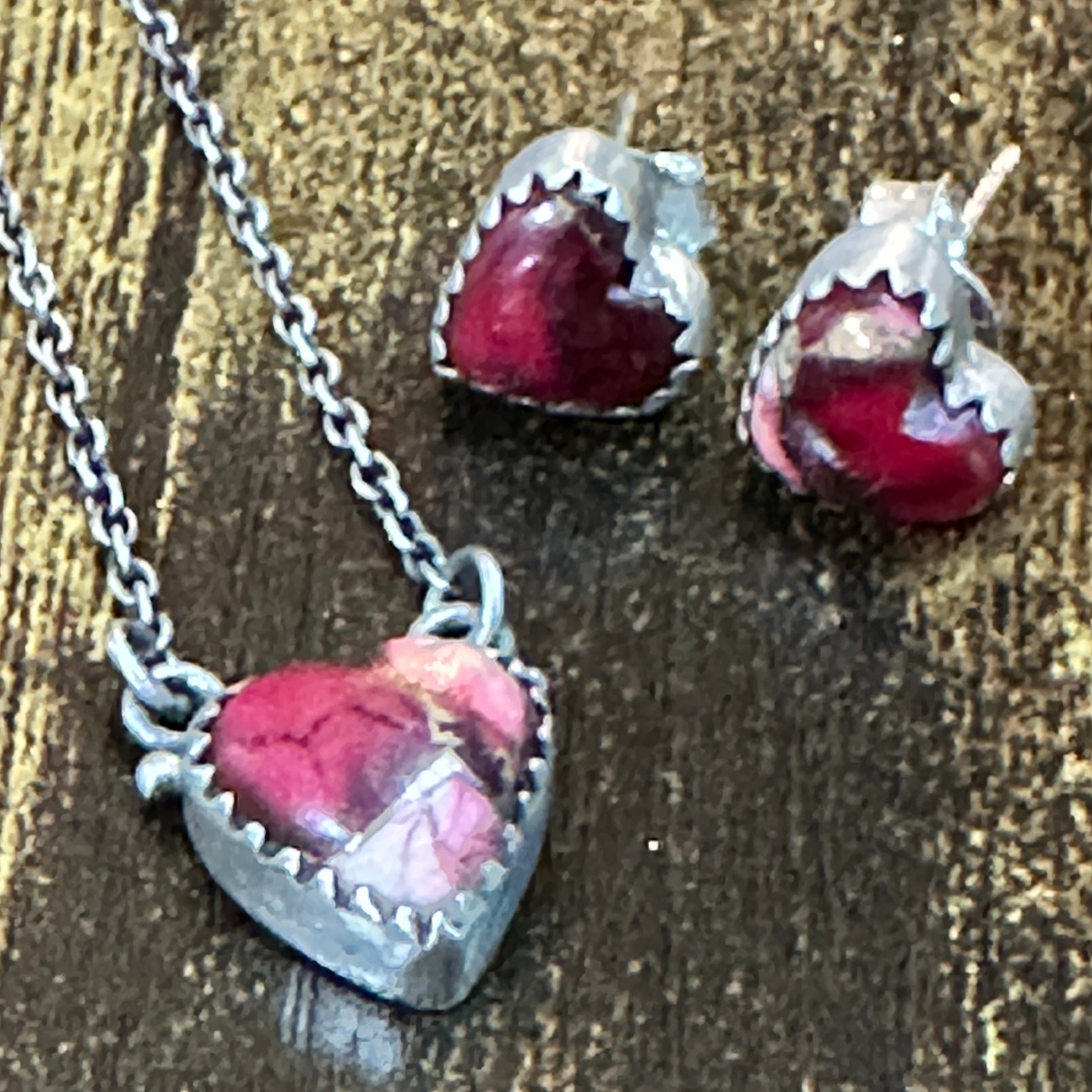 Handmade Red Rose Dahlia Necklace And Earrings Set, 925 Sterling Silver,  Signed Silver Elegant