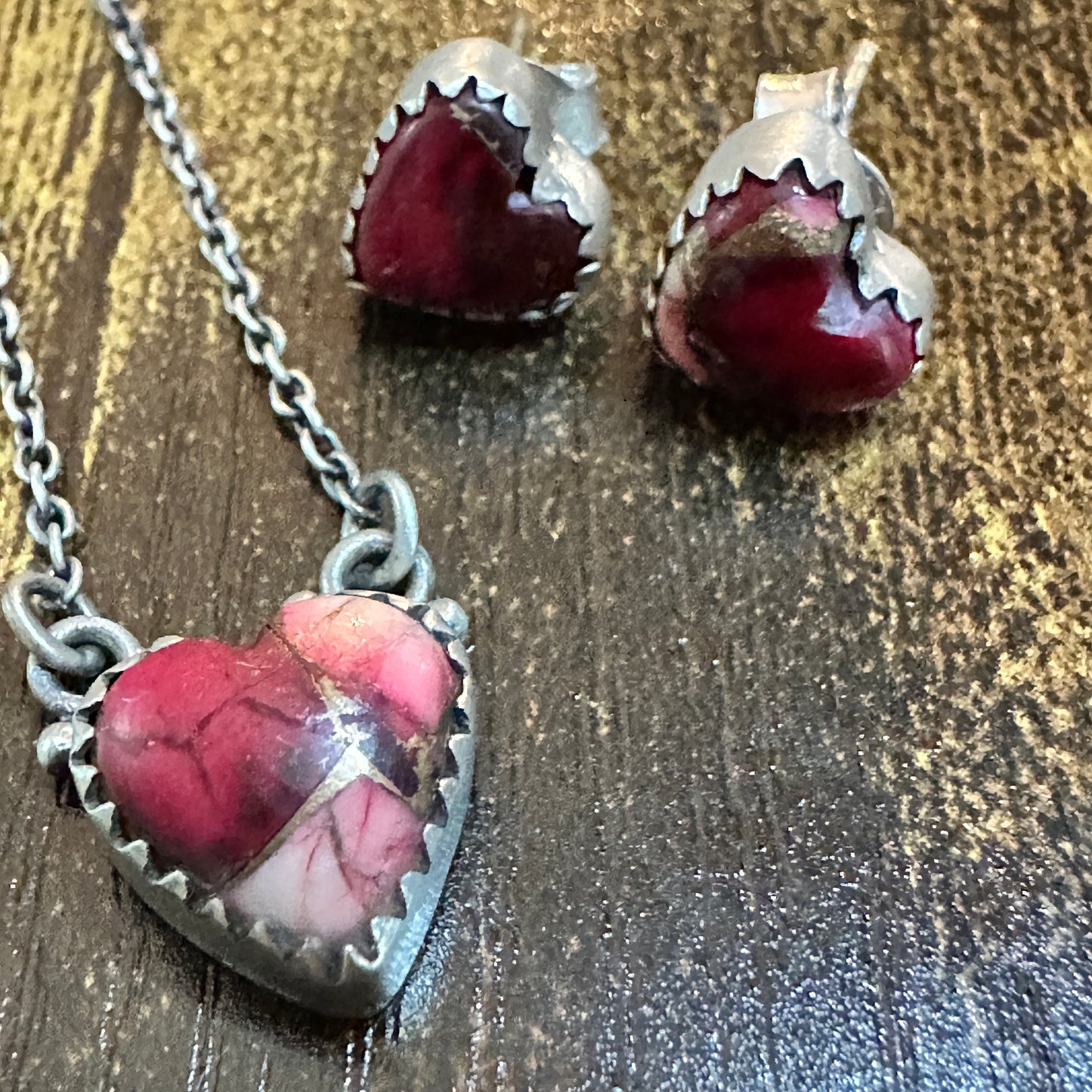 Handmade Red Rose Dahlia Necklace And Earrings Set, 925 Sterling Silver,  Signed Silver Elegant