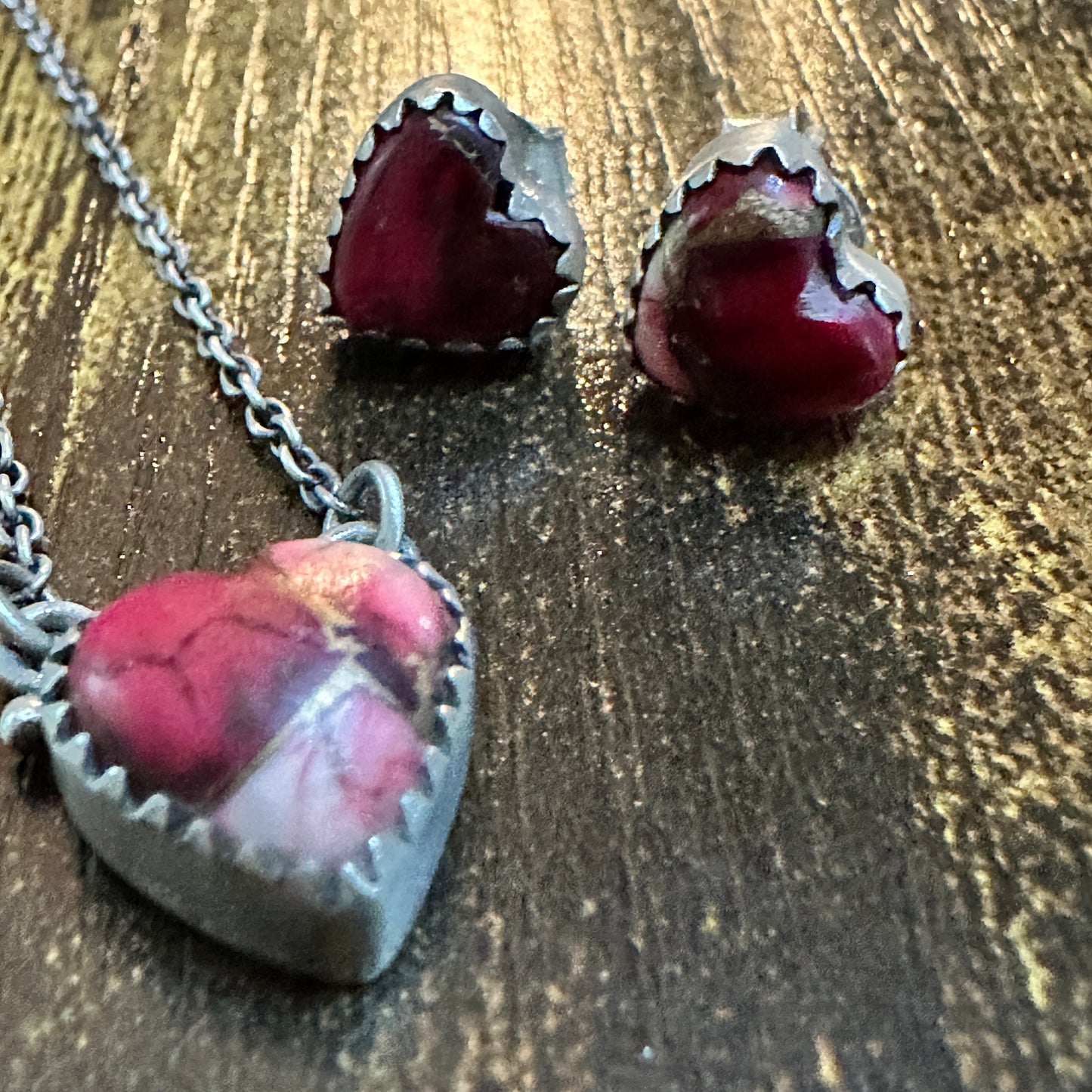 Handmade Red Rose Dahlia Necklace And Earrings Set, 925 Sterling Silver,  Signed Silver Elegant