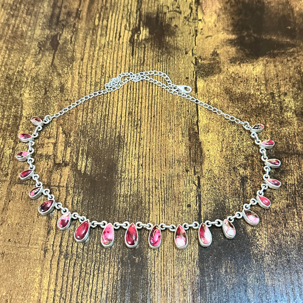 Handmade Red Rose Dahlia Choker Necklace, Sterling Silver Signed Silver Elegant