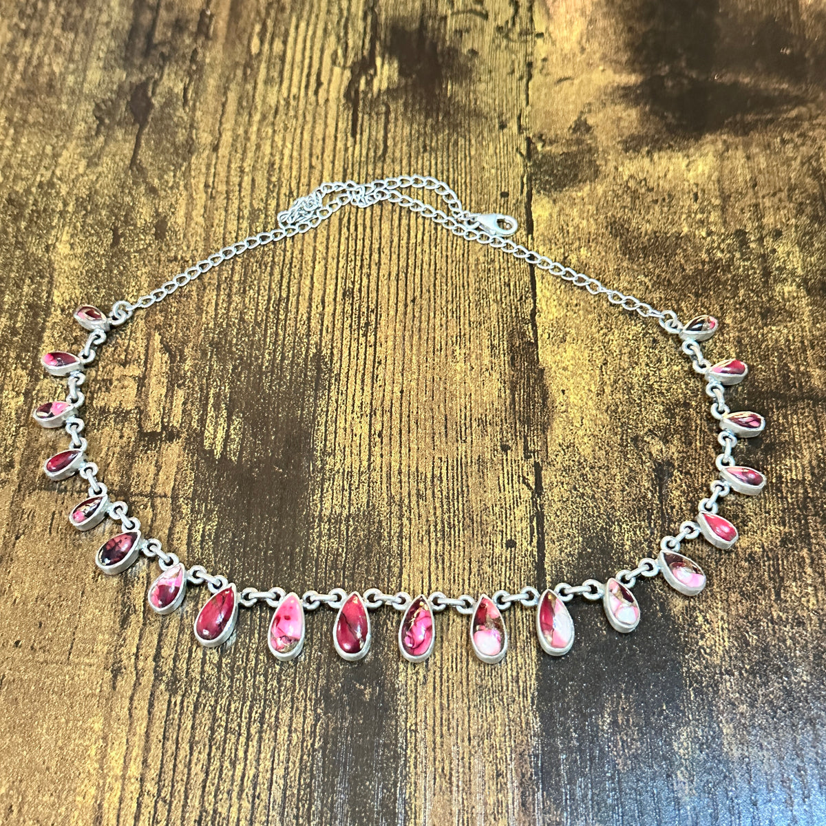 Handmade Red Rose Dahlia Choker Necklace, Sterling Silver Signed Silver Elegant