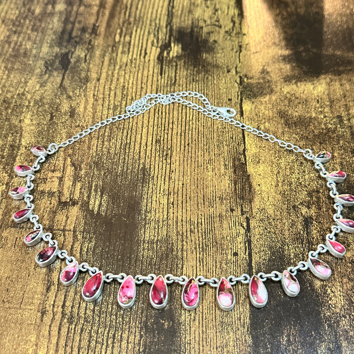 Handmade Red Rose Dahlia Choker Necklace, Sterling Silver Signed Silver Elegant