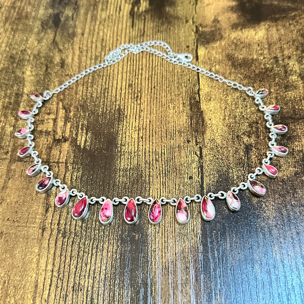 Handmade Red Rose Dahlia Choker Necklace, Sterling Silver Signed Silver Elegant