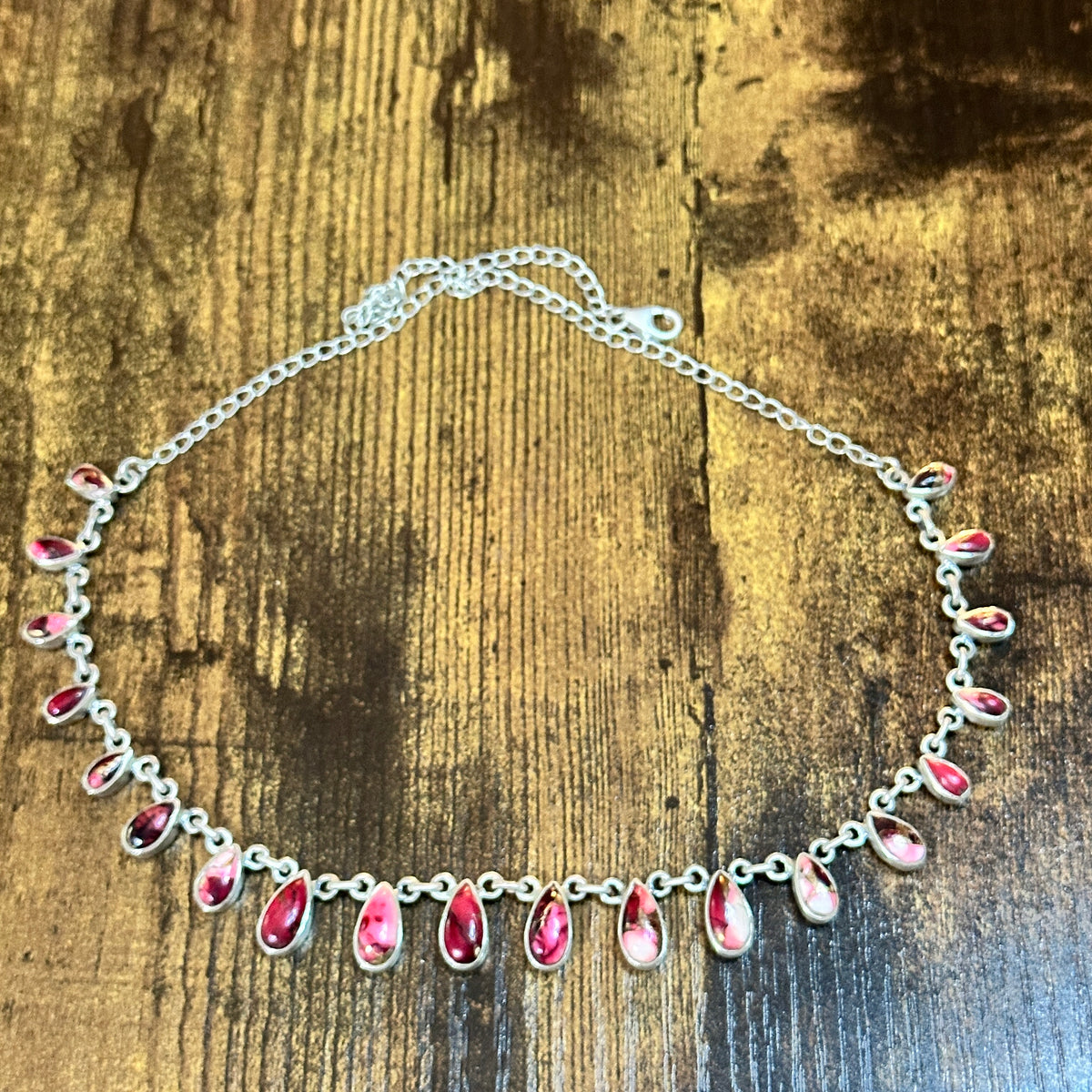 Handmade Red Rose Dahlia Choker Necklace, Sterling Silver Signed Silver Elegant