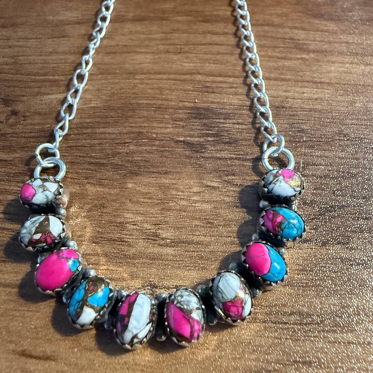 Cotton Candy Dalhia Turquoise Gemstone Necklace Silver Silver Elegant
