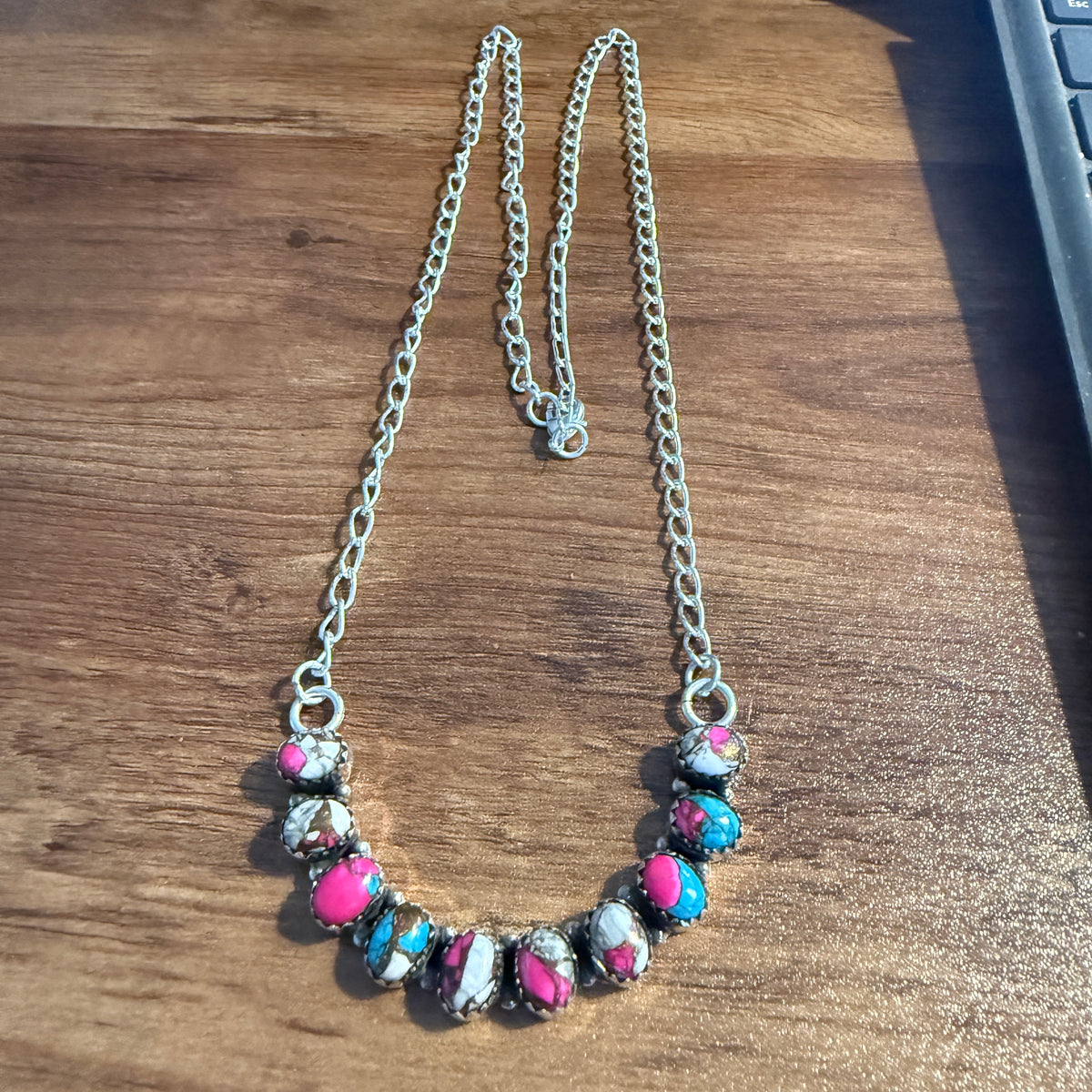 Cotton Candy Dalhia Turquoise Gemstone Necklace Silver Silver Elegant