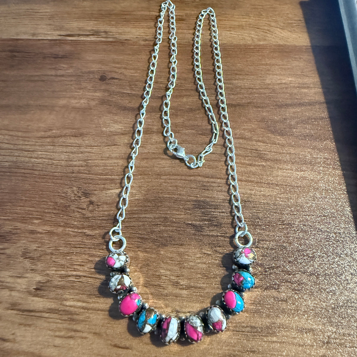 Cotton Candy Dalhia Turquoise Gemstone Necklace Silver Silver Elegant