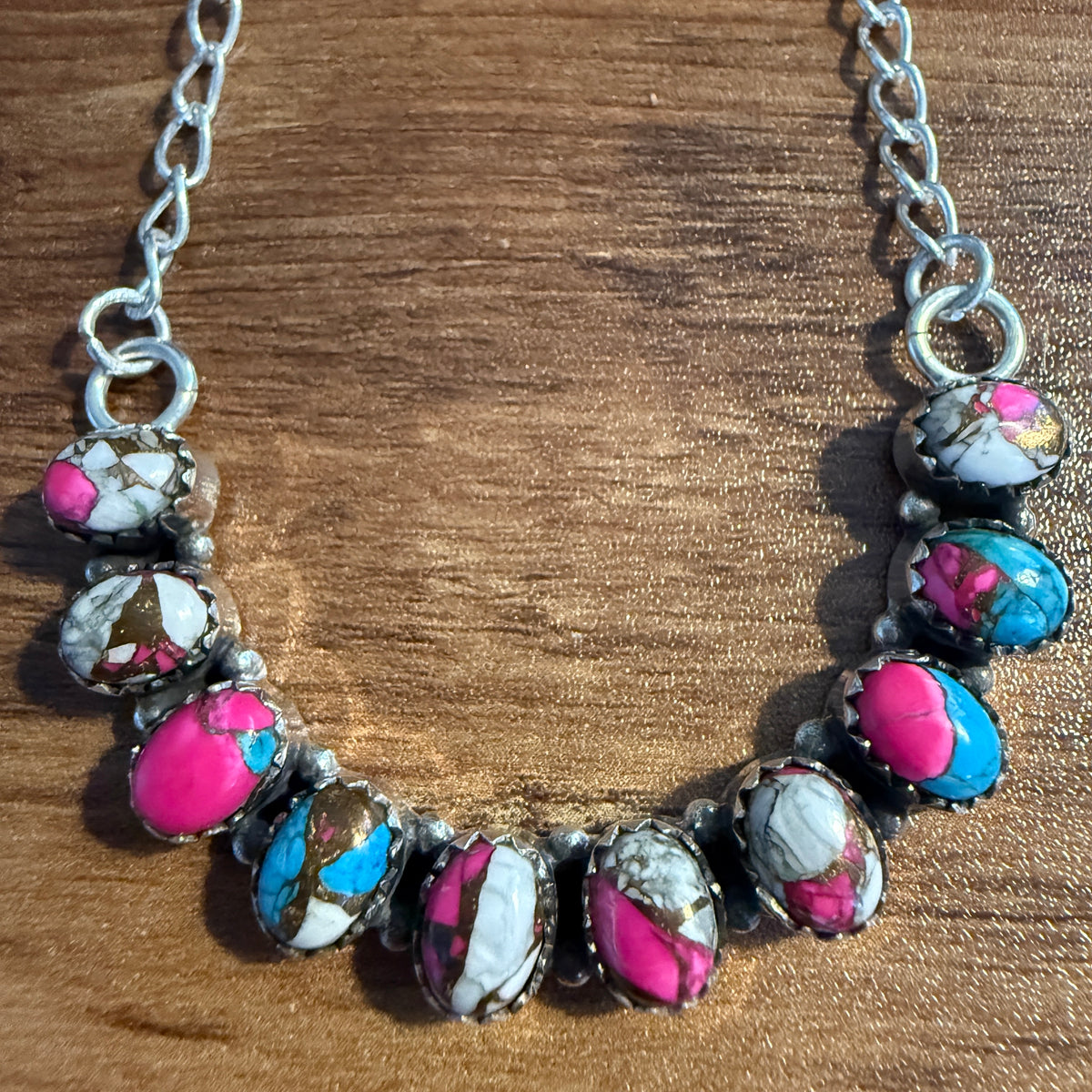 Cotton Candy Dalhia Turquoise Gemstone Necklace Silver Silver Elegant