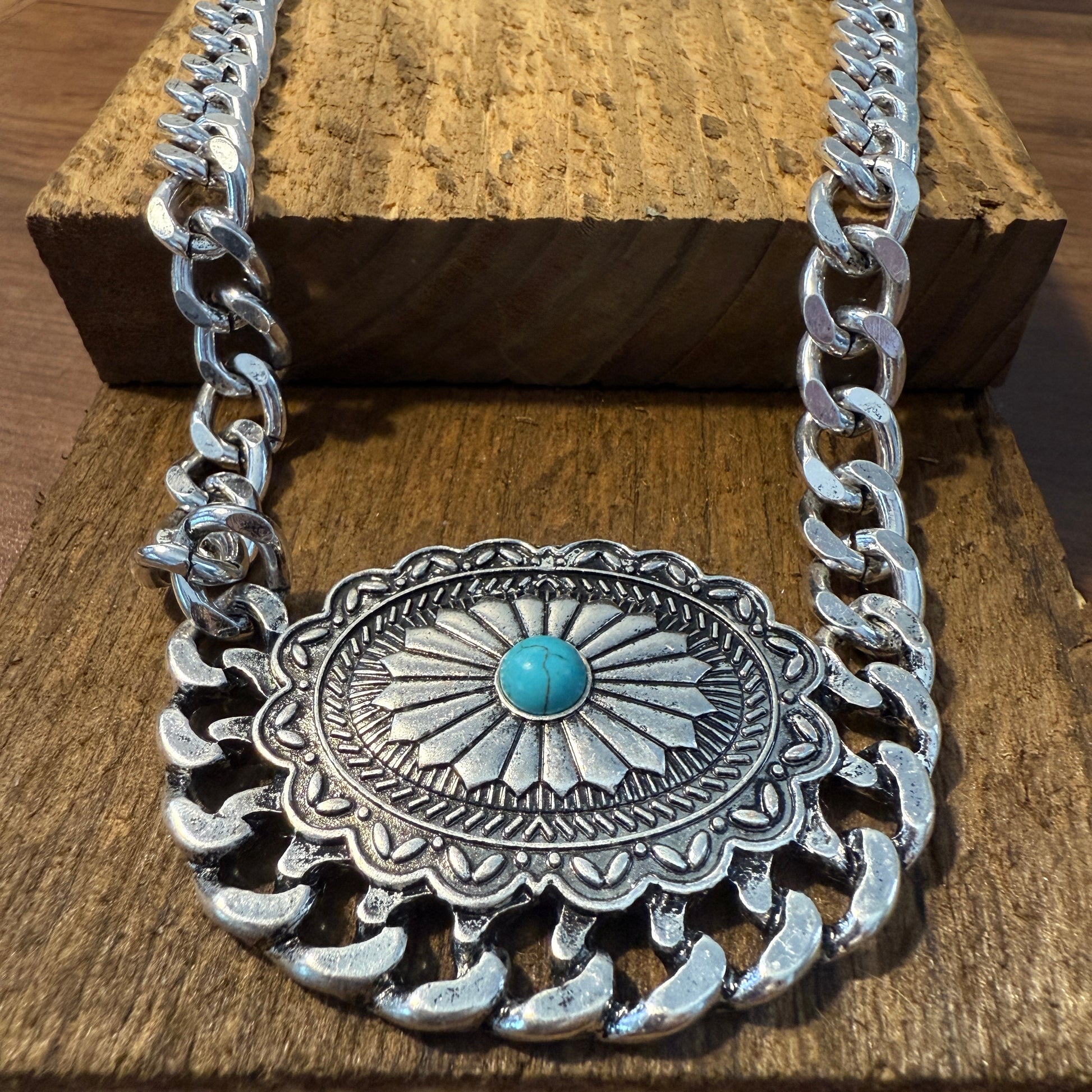 Western Concho Chain Necklace with Extender and Pendant WildWestBoho