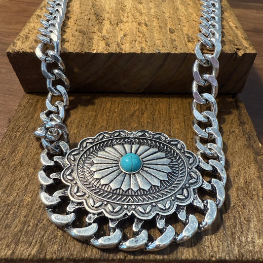 Western Concho Chain Necklace with Extender and Pendant WildWestBoho