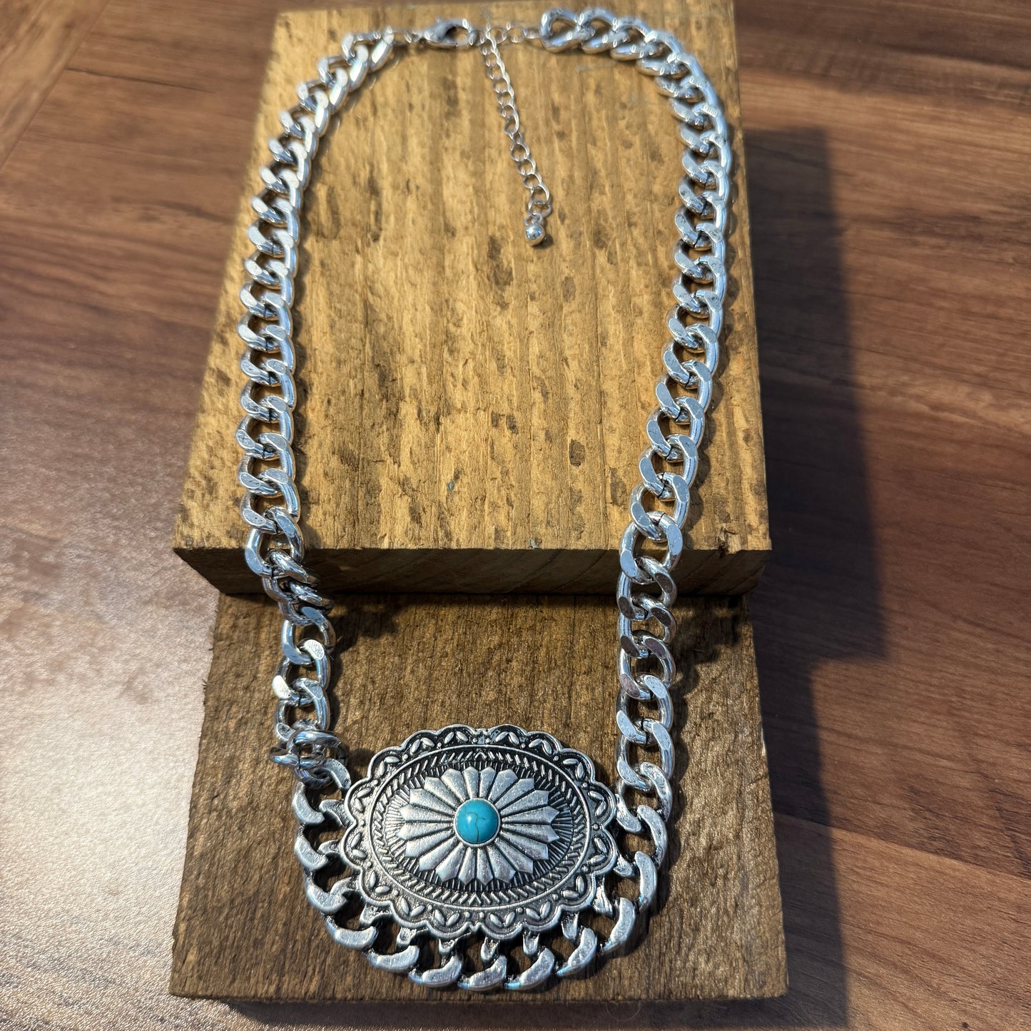 Western Concho Chain Necklace with Extender and Pendant WildWestBoho