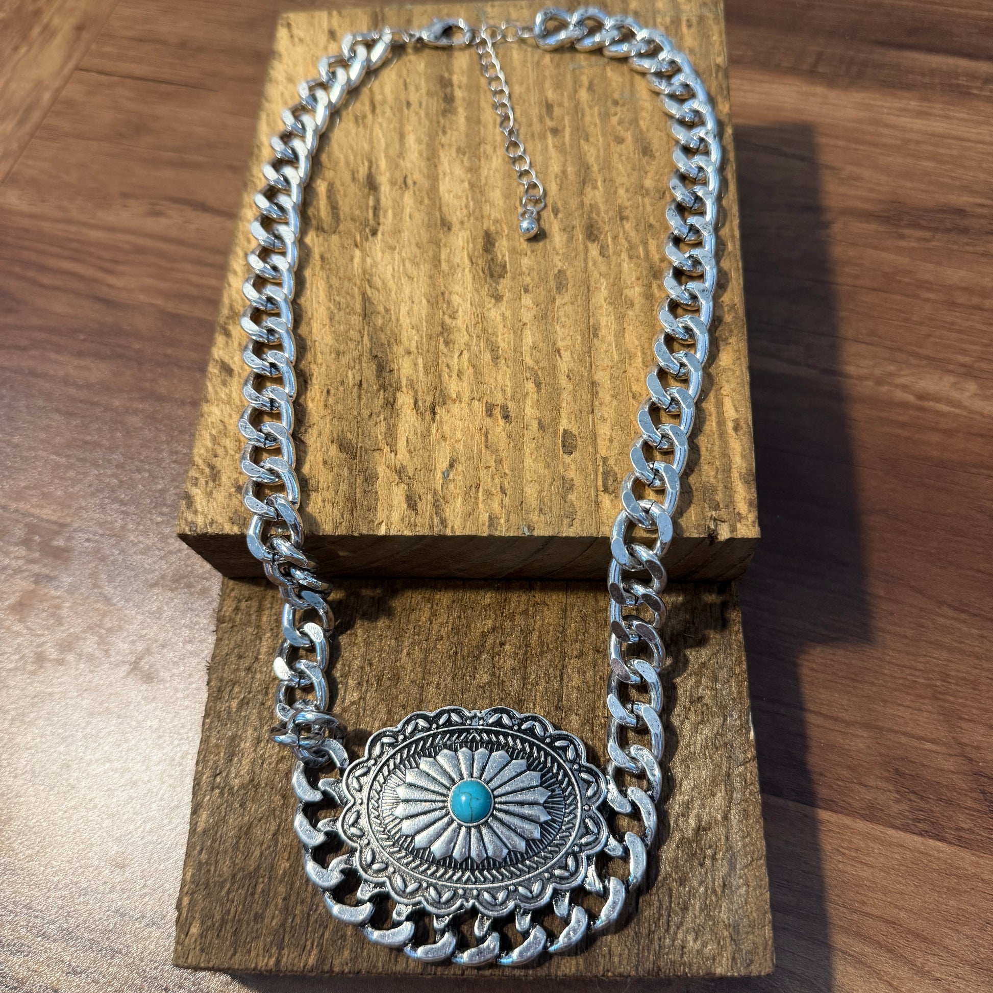 Western Concho Chain Necklace with Extender and Pendant WildWestBoho