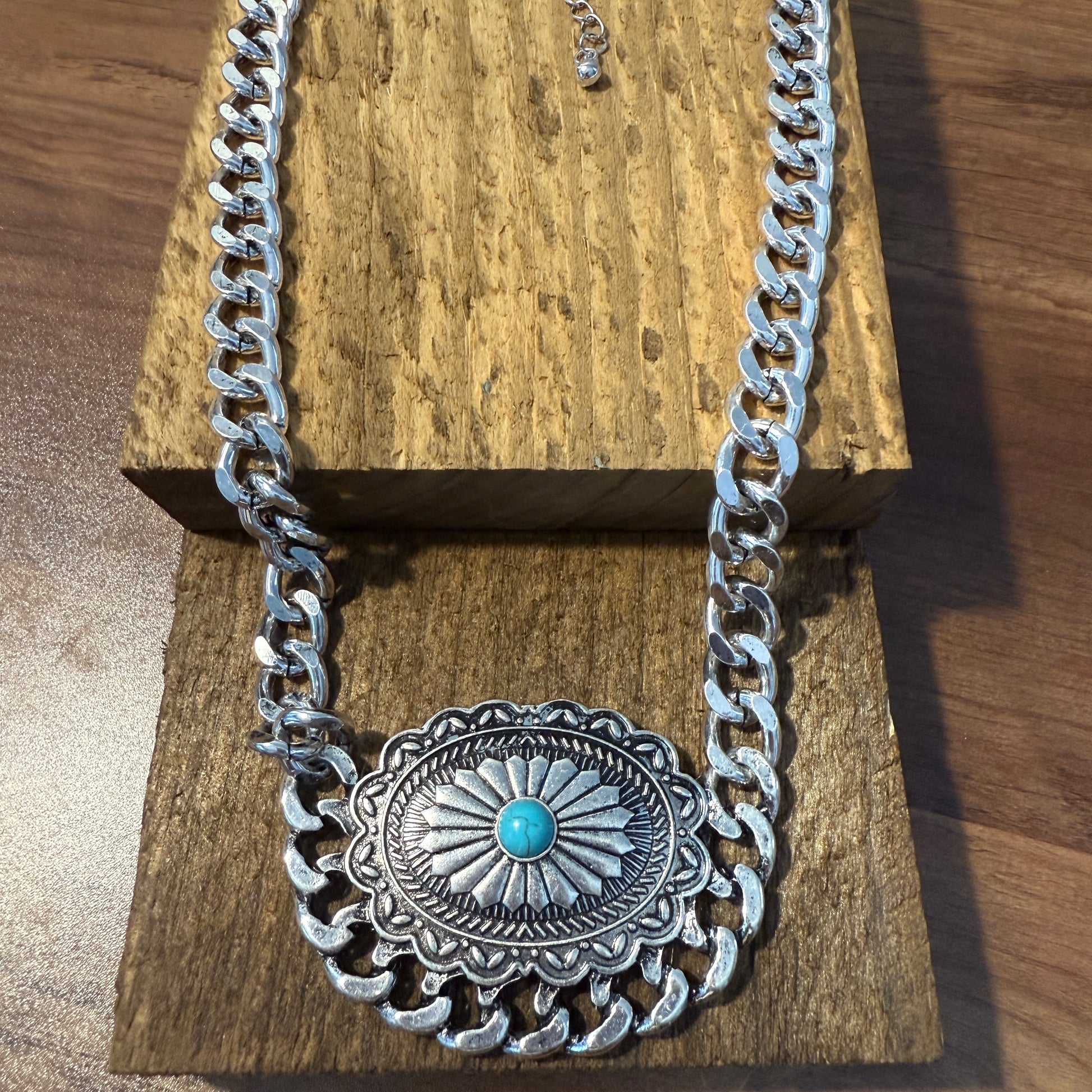 Western Concho Chain Necklace with Extender and Pendant WildWestBoho