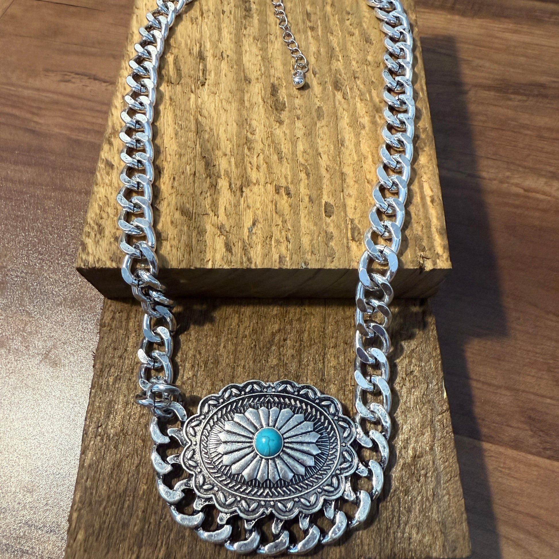 Western Concho Chain Necklace with Extender and Pendant WildWestBoho