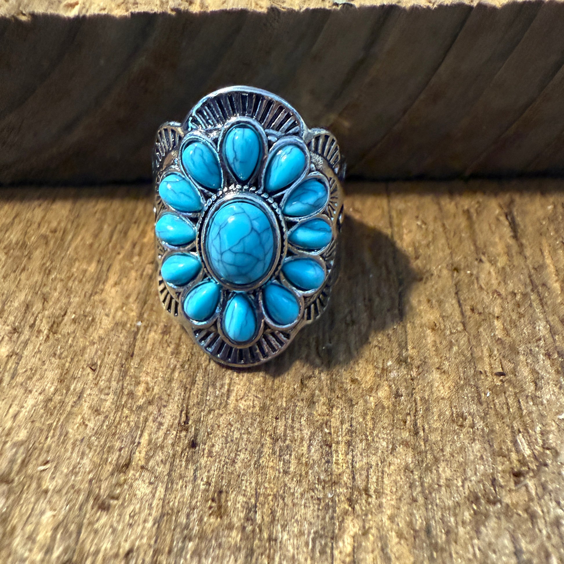 Natural Turquoise Handcrafted Cuff Ring In Multiple Sizes Silver Elegant