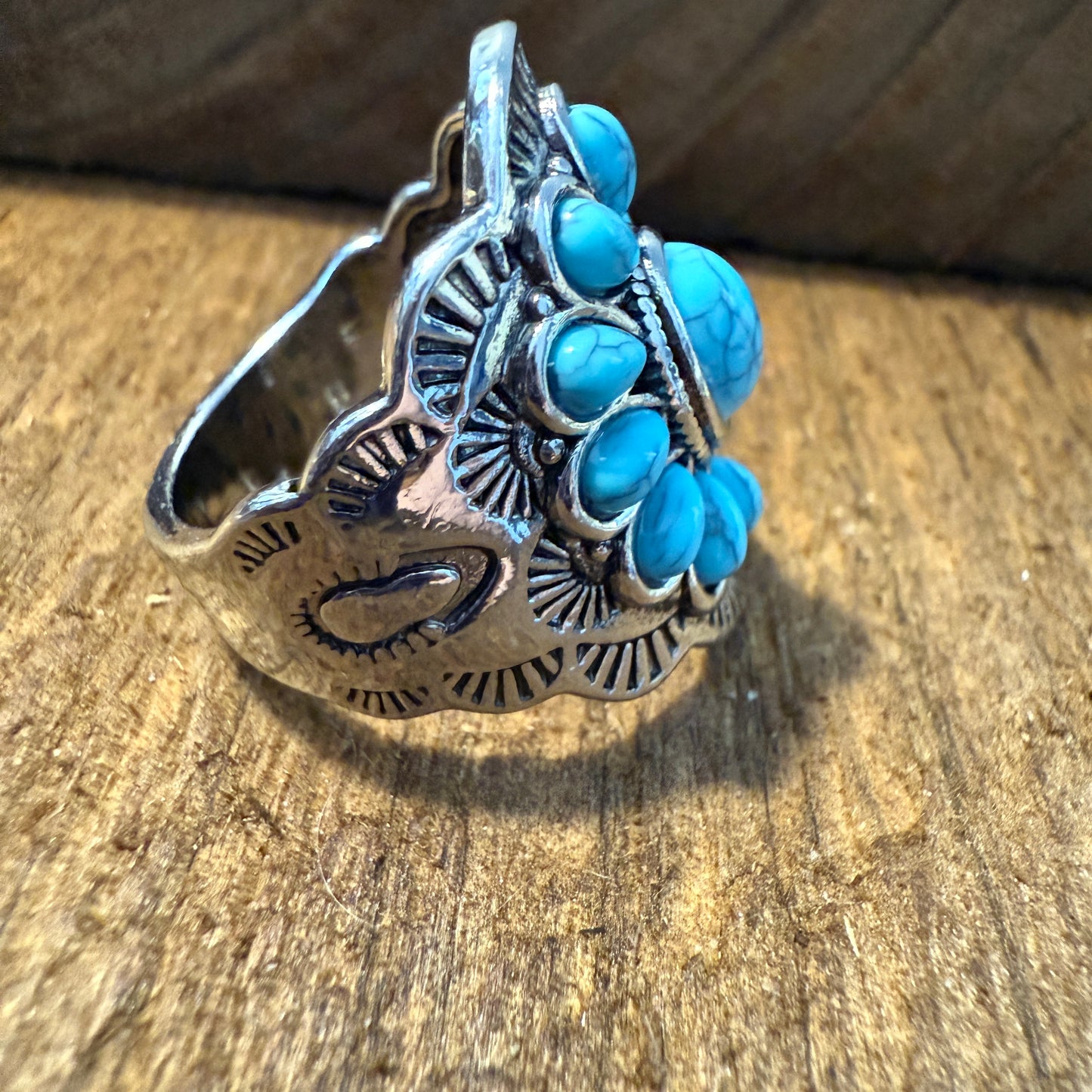 Natural Turquoise Handcrafted Cuff Ring In Multiple Sizes Silver Elegant