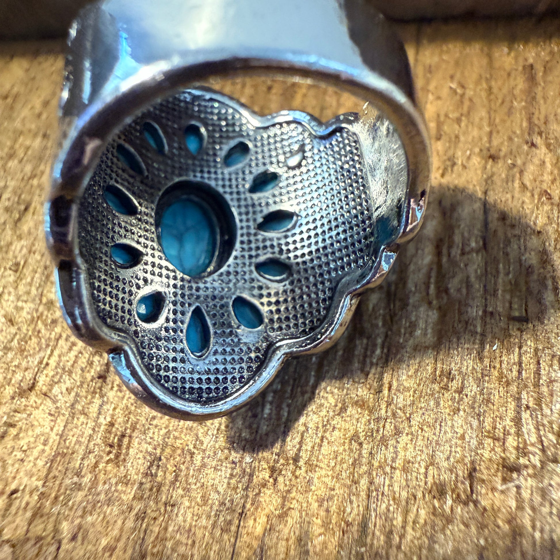 Natural Turquoise Handcrafted Cuff Ring In Multiple Sizes Silver Elegant