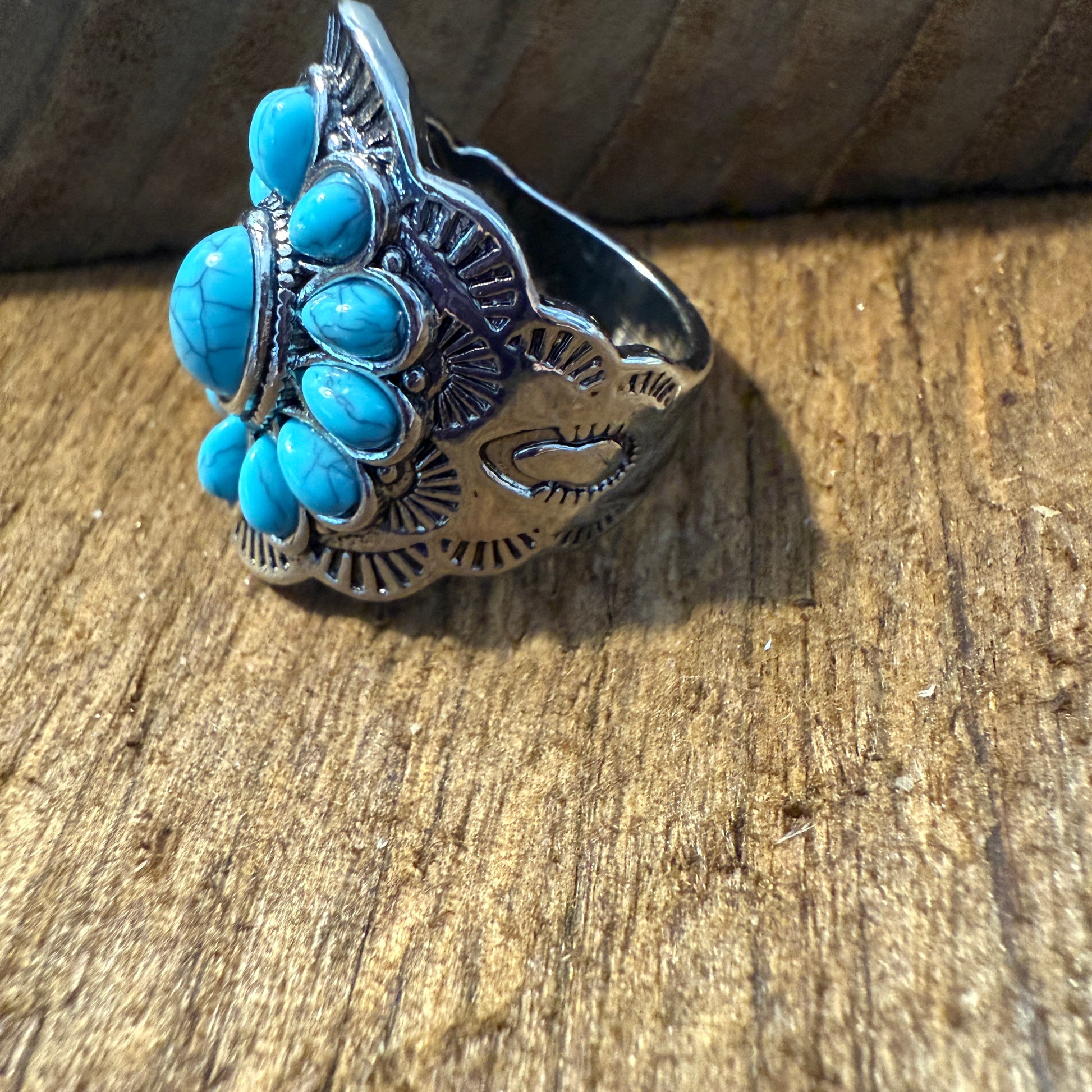 Natural Turquoise Handcrafted Cuff Ring In Multiple Sizes Silver Elegant