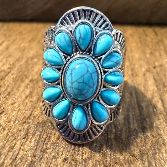 Natural Turquoise Handcrafted Cuff Ring In Multiple Sizes Silver Elegant