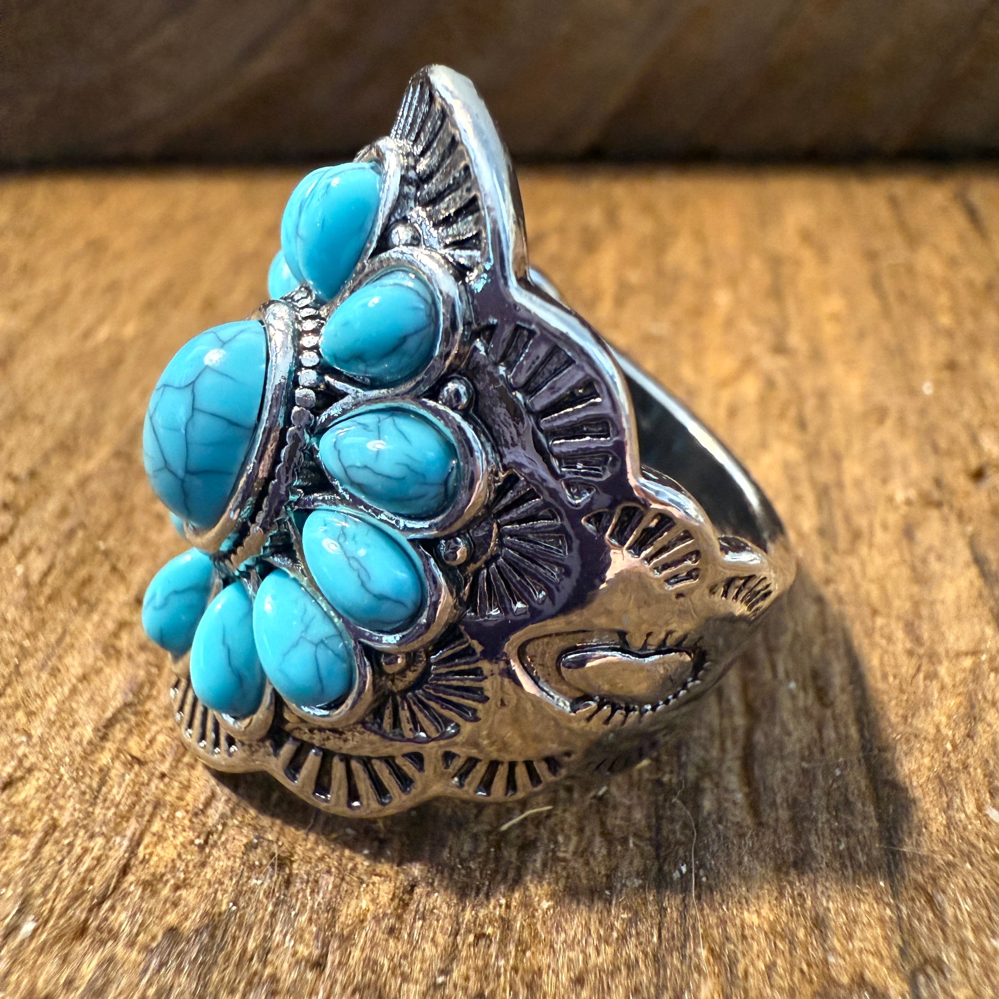 Natural Turquoise Handcrafted Cuff Ring In Multiple Sizes Silver Elegant