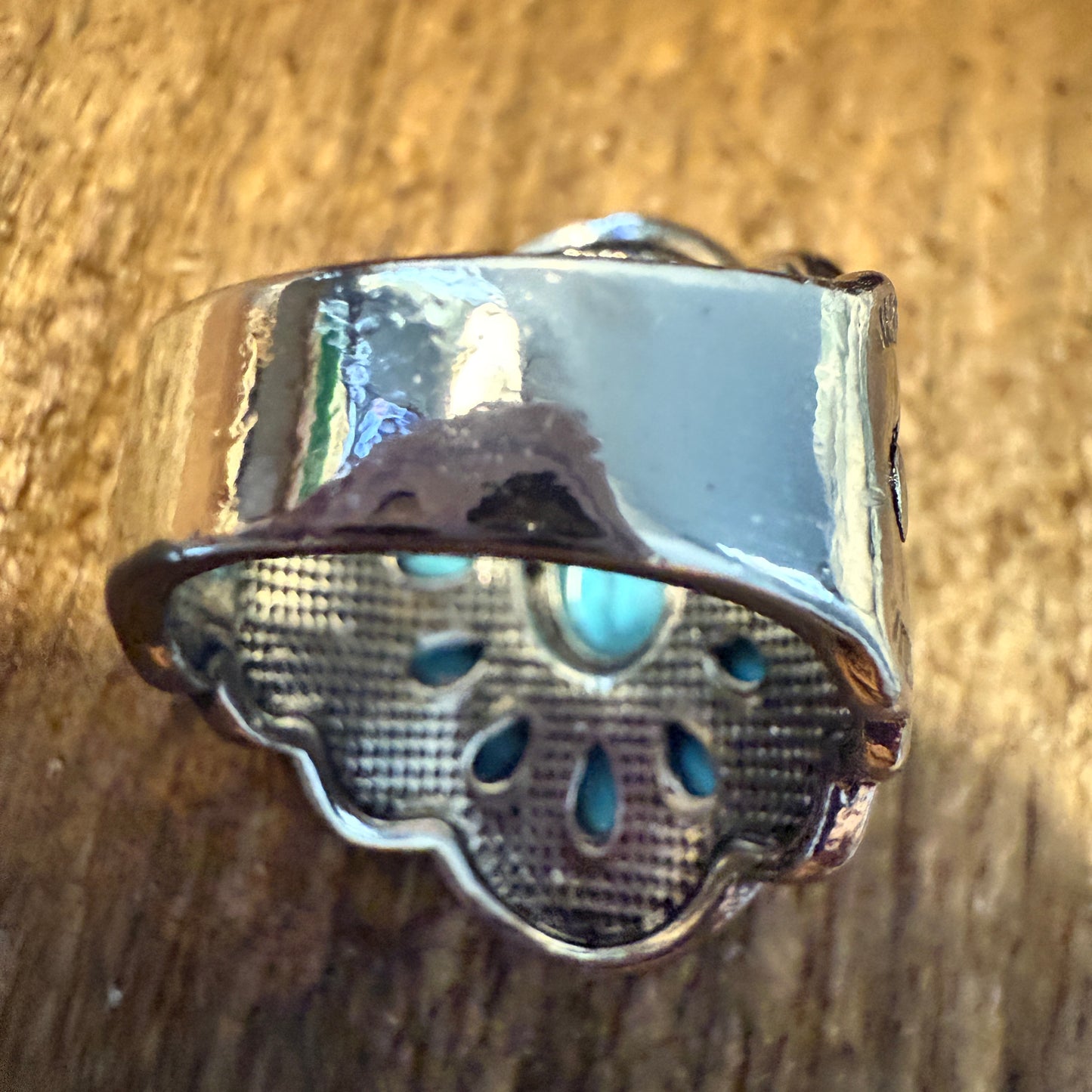 Natural Turquoise Handcrafted Cuff Ring In Multiple Sizes Silver Elegant