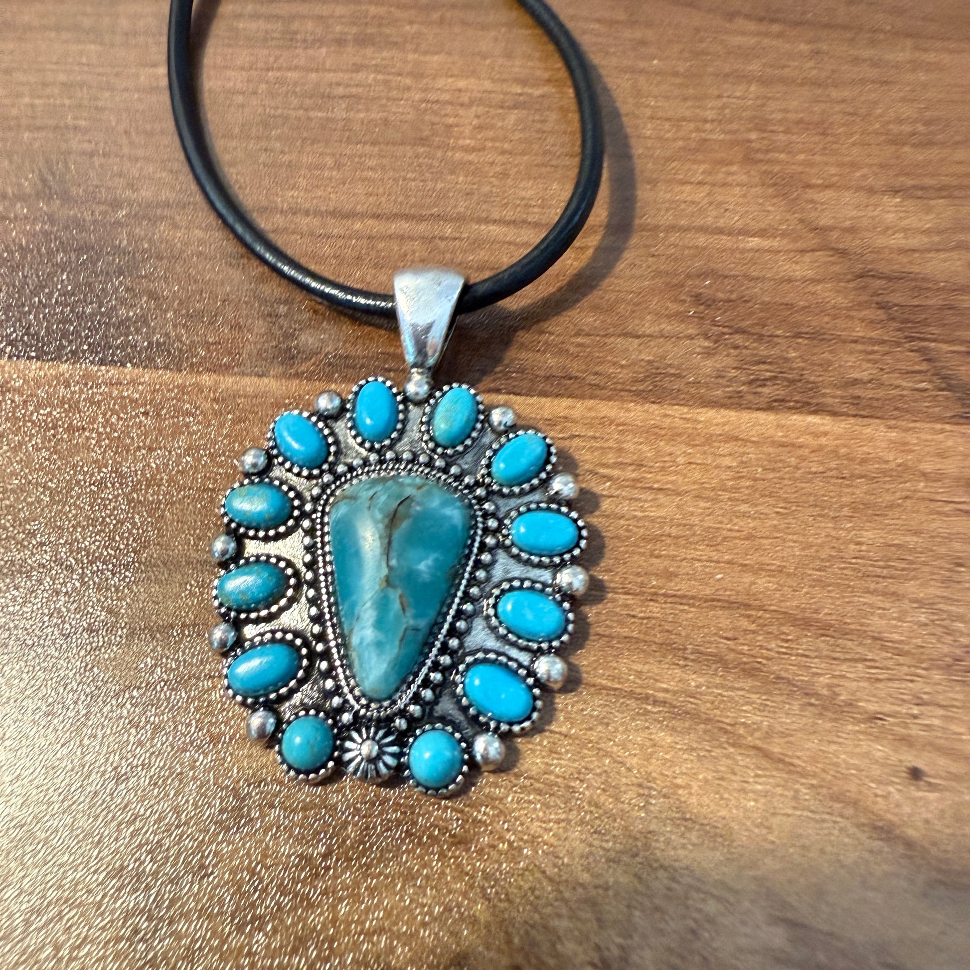 Western Thunderbird Pendant Necklace with Turquoise Conch and Burnished Silver Finish WildWestBoho
