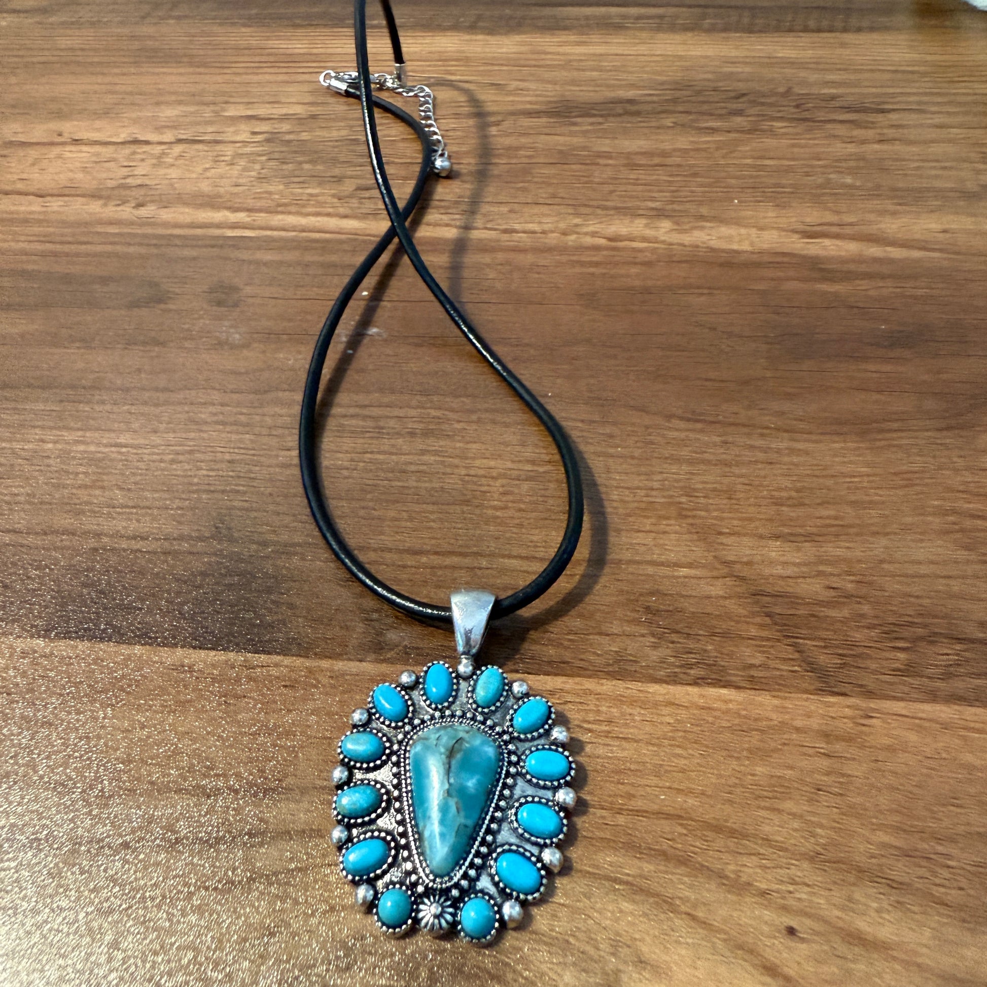 Western Thunderbird Pendant Necklace with Turquoise Conch and Burnished Silver Finish WildWestBoho