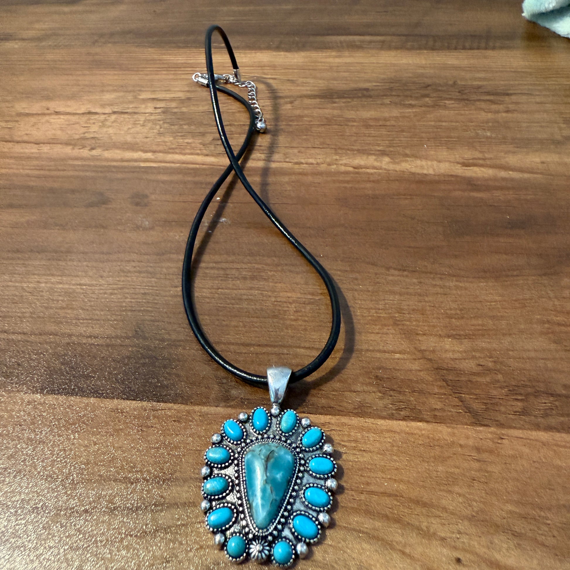 Western Thunderbird Pendant Necklace with Turquoise Conch and Burnished Silver Finish WildWestBoho