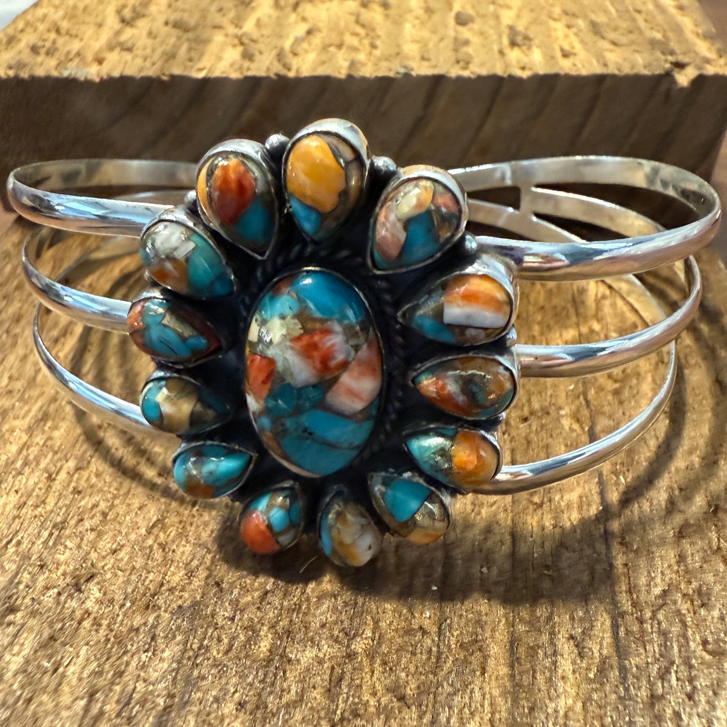 Spiny Oyster Turquoise Gemstone Cuff Sterling Silver Silver Elegant